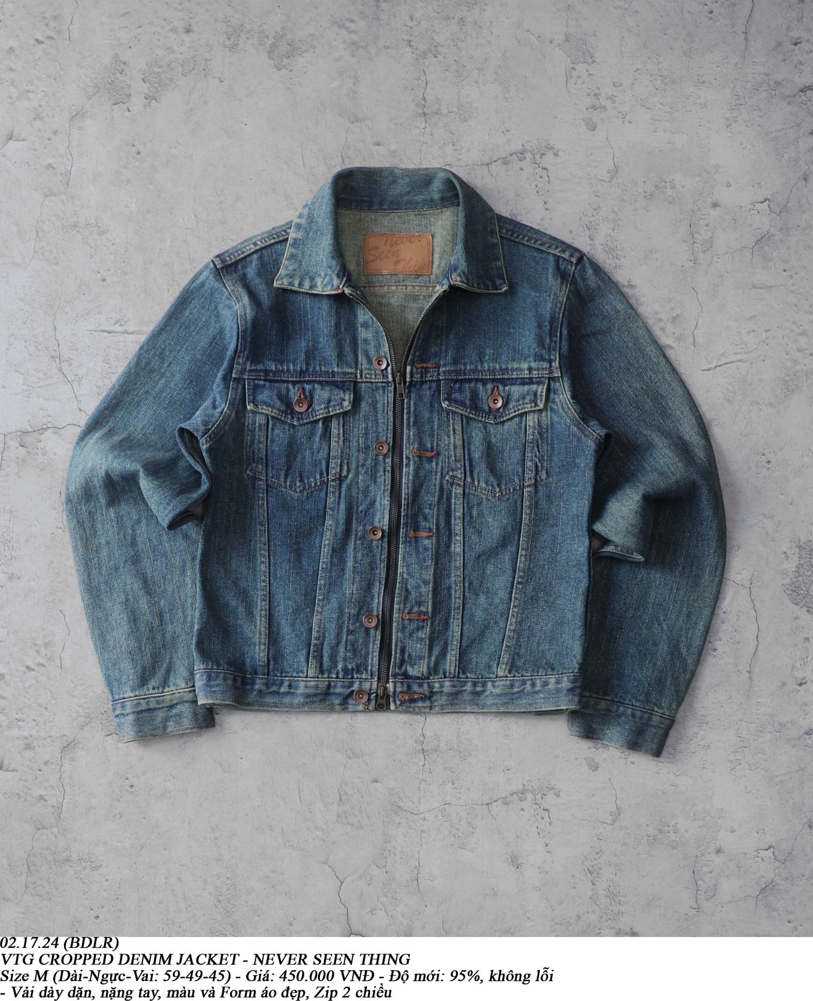 02.17.24 - VTG CROPPED DENIM JACKET - NEVER SEEN THING