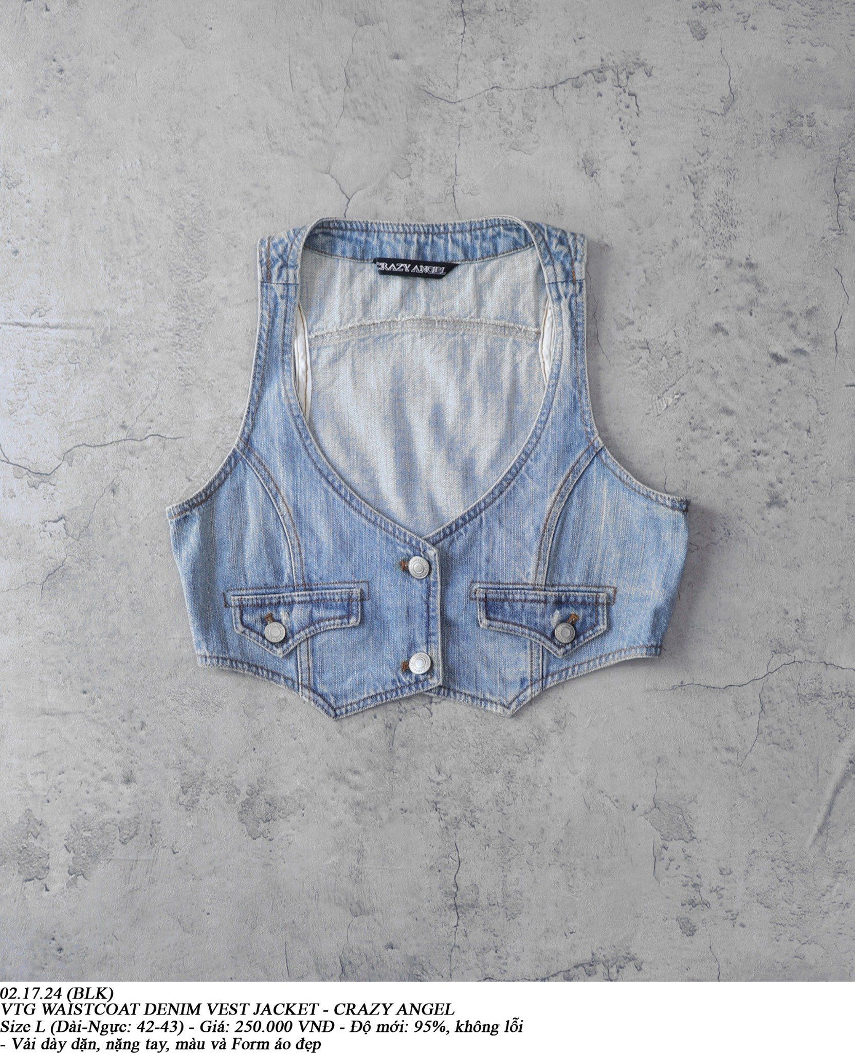 02.17.24 - VTG WAISTCOAT DENIM VEST JACKET - CRAZY ANGEL