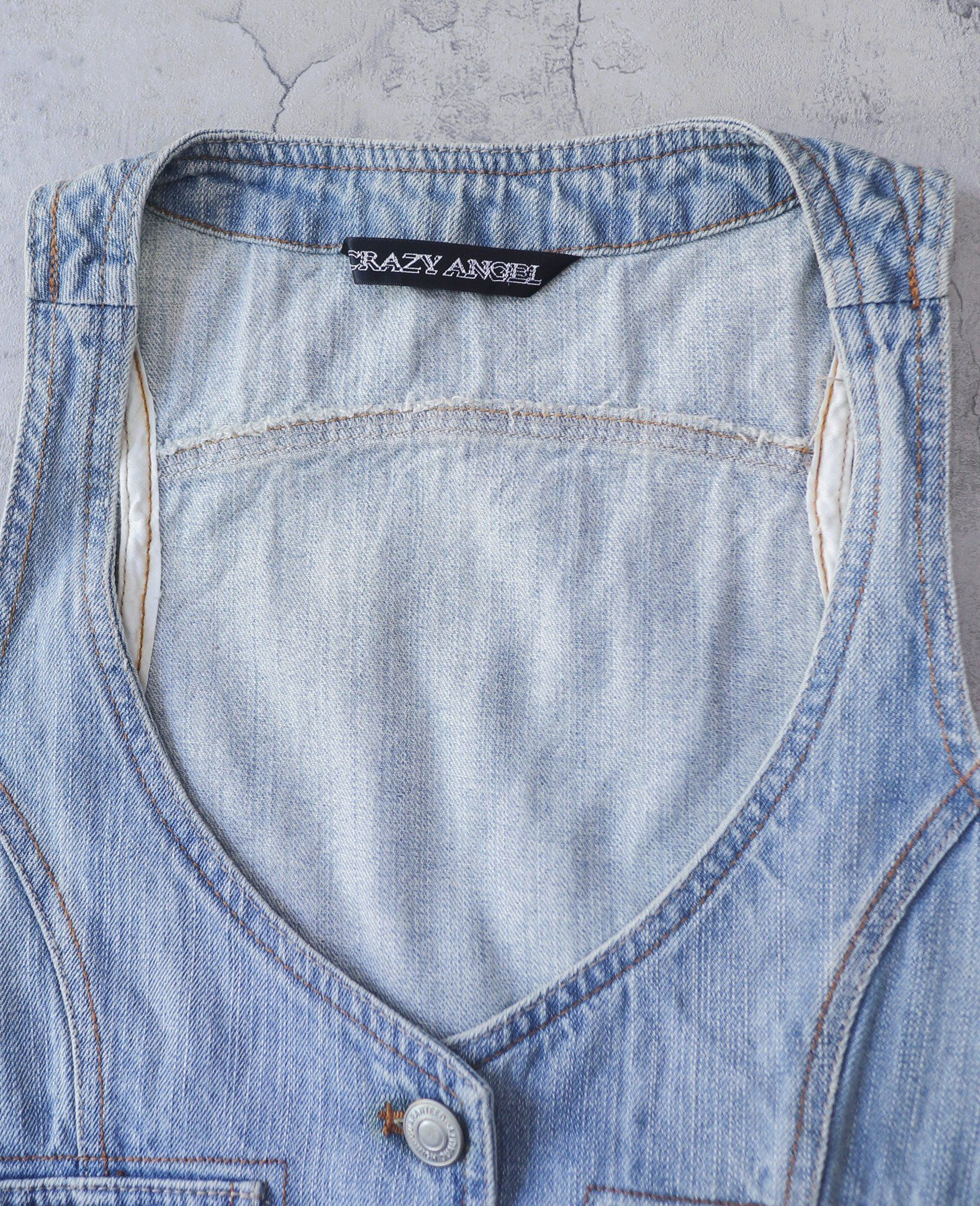 02.17.24 - VTG WAISTCOAT DENIM VEST JACKET - CRAZY ANGEL