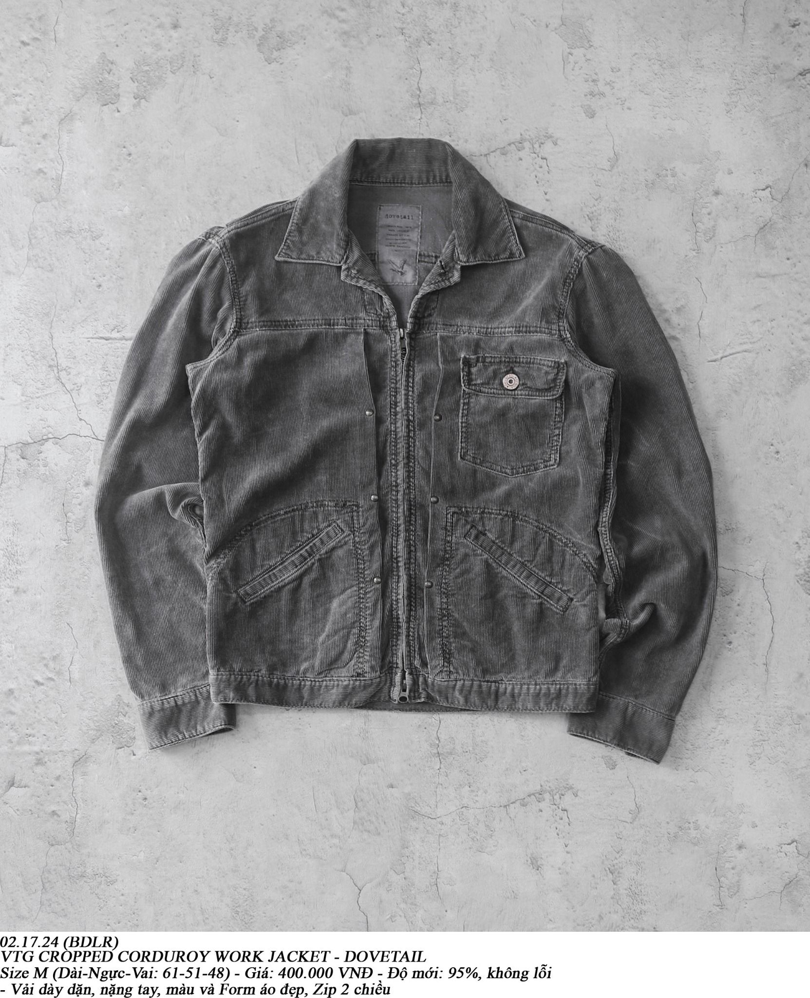 02.17.24 - VTG CROPPED CORDUROY WORK JACKET - DOVETAIL