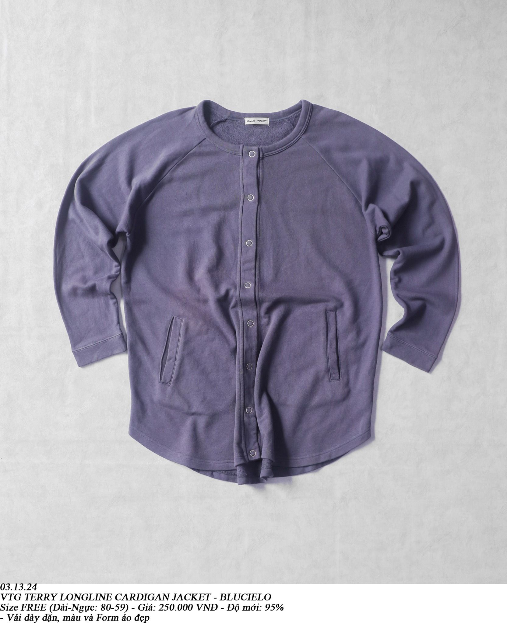 03.13.24 - VTG TERRY LONGLINE CARDIGAN JACKET - BLUCIELO