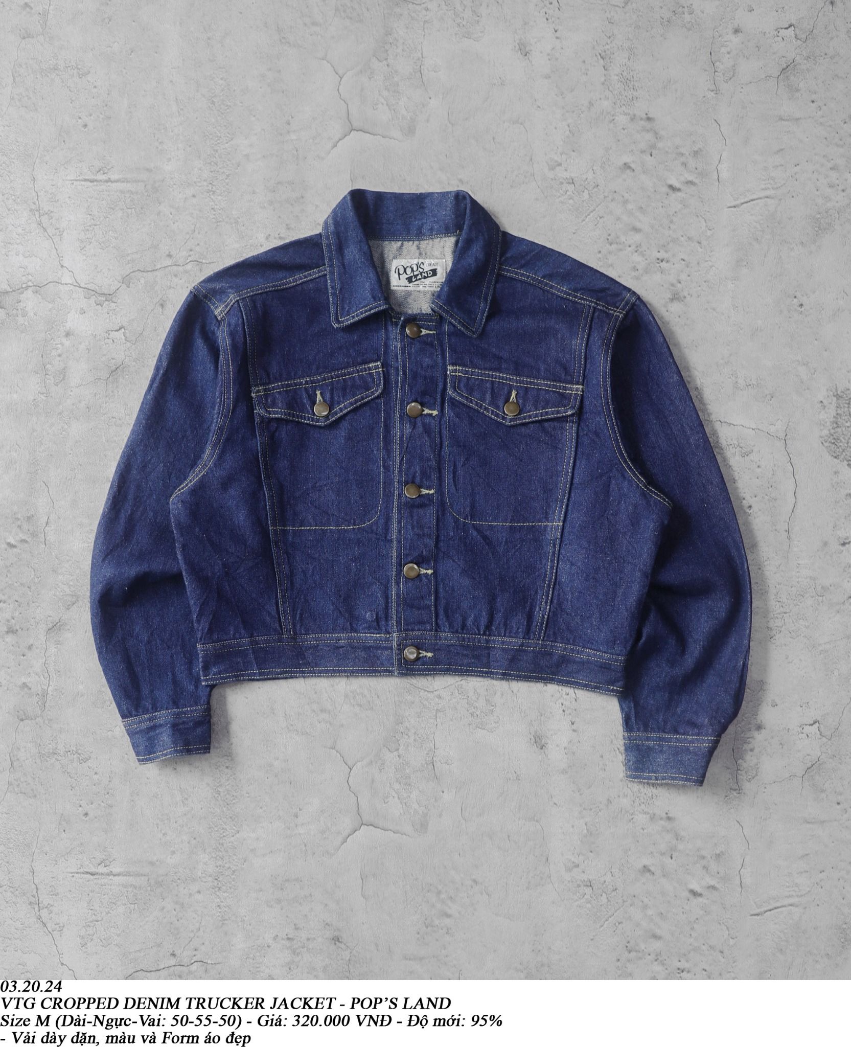 03.20.24 - VTG CROPPED DENIM TRUCKER JACKET - POP'S LAND