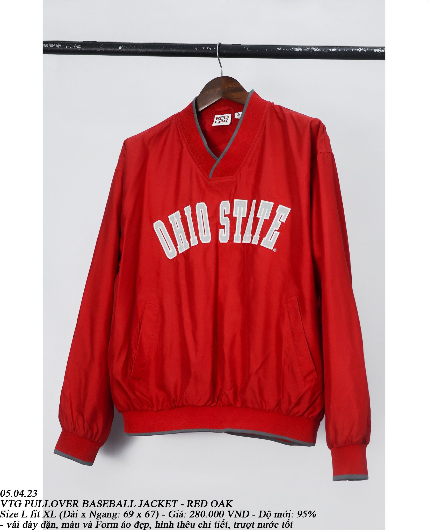 05.04.23 - VTG PULLOVER BASEBALL JACKET - RED OAK