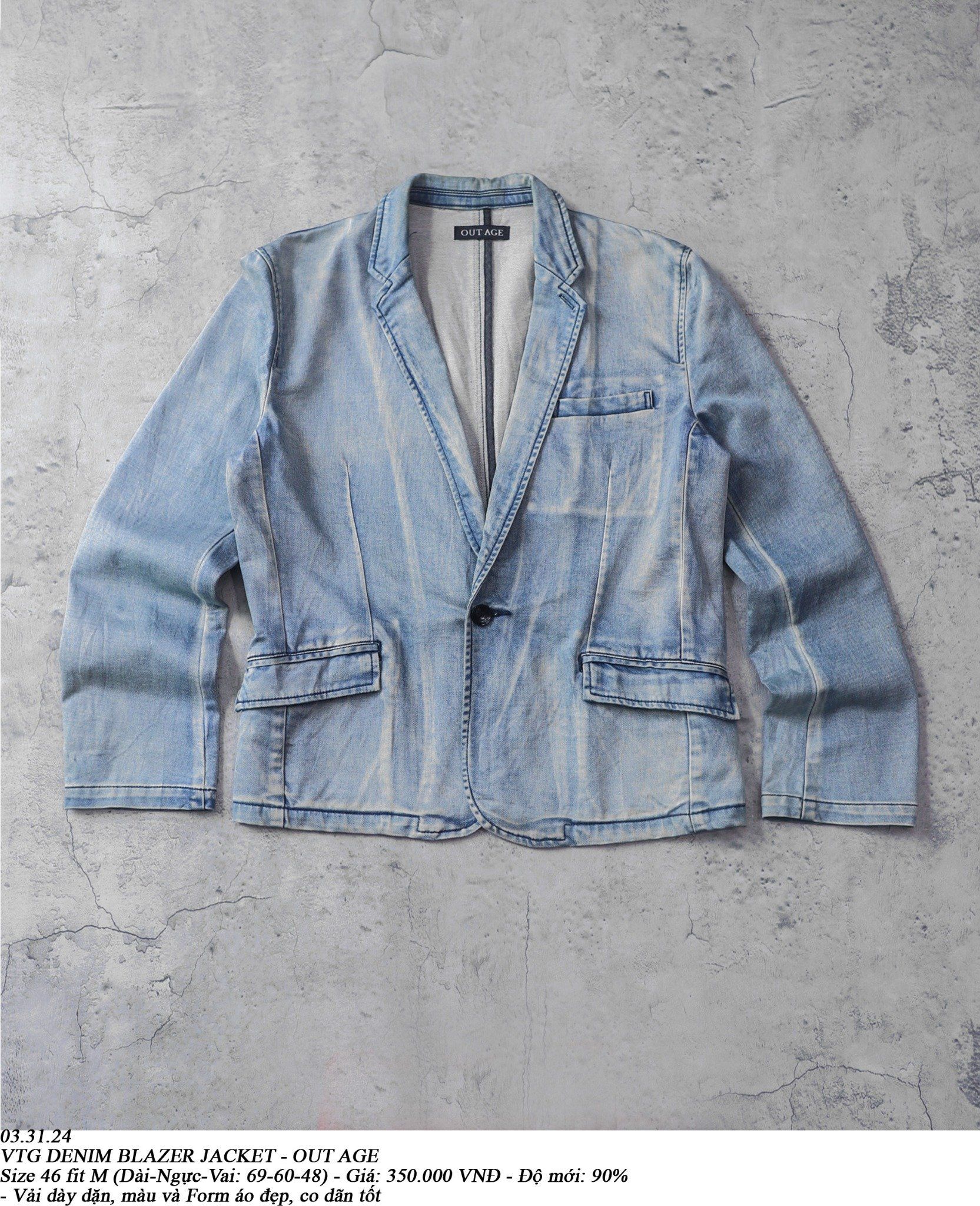 03.31.24 - VTG DENIM BLAZER JACKET - OUT AGE