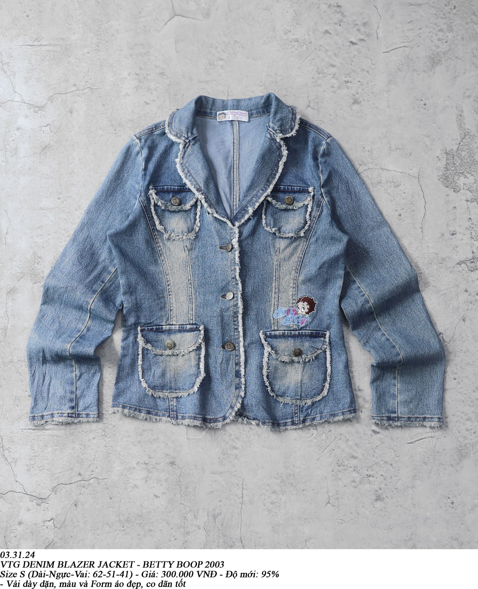 03.31.24 - VTG DENIM BLAZER JACKET - BETTY BOOP 2003