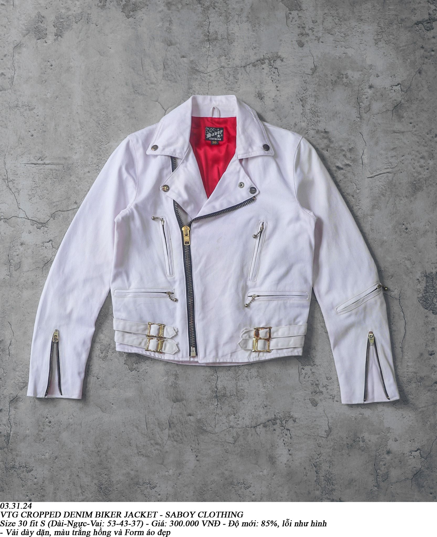 03.31.24 - VTG CROPPED DENIM BIKER JACKET - SABOY CLOTHING