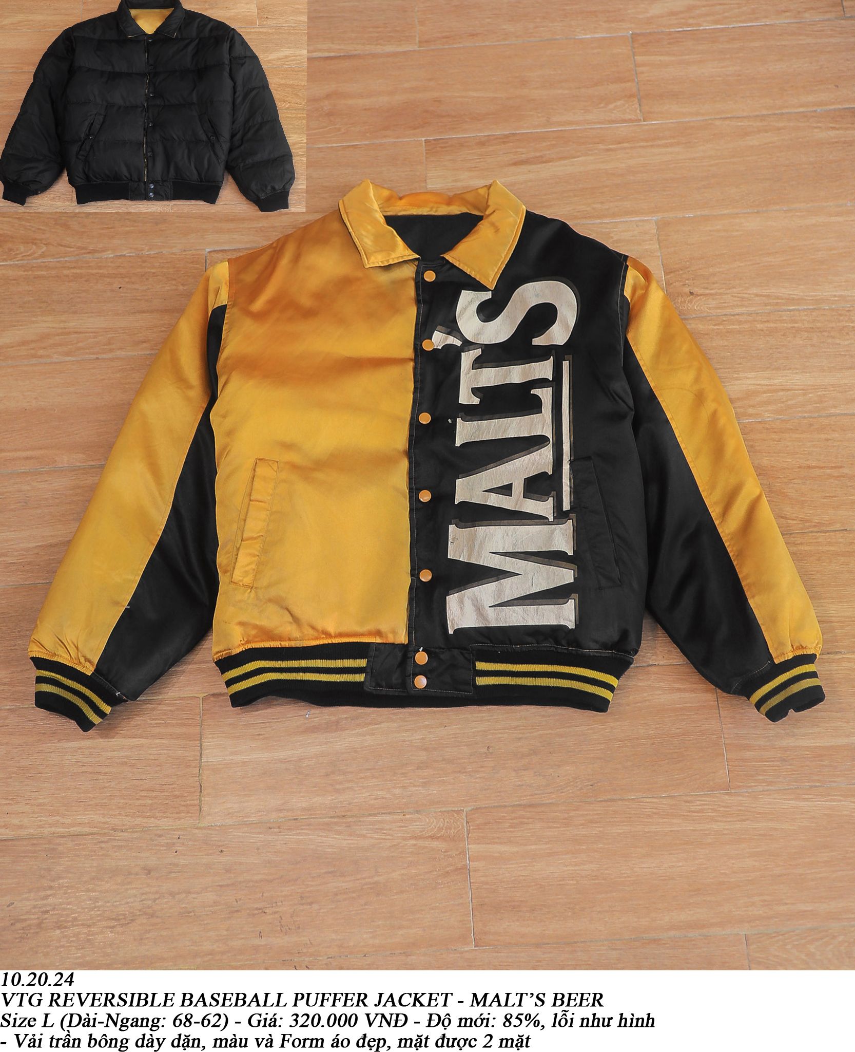 10.20.24 - VTG REVERSIBLE BASEBALL PUFFER JACKET - MALT'S BEER