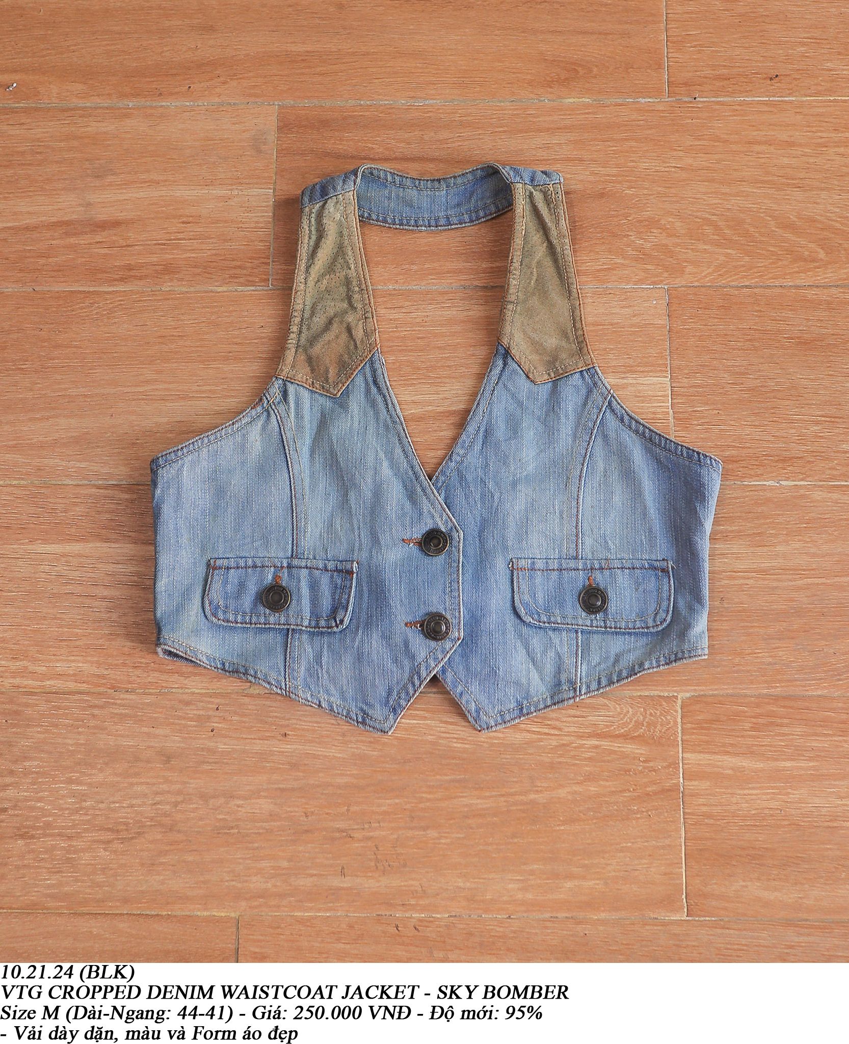 10.21.24 - VTG CROPPED DENIM WAISTCOAT JACKET - SKY BOMBER