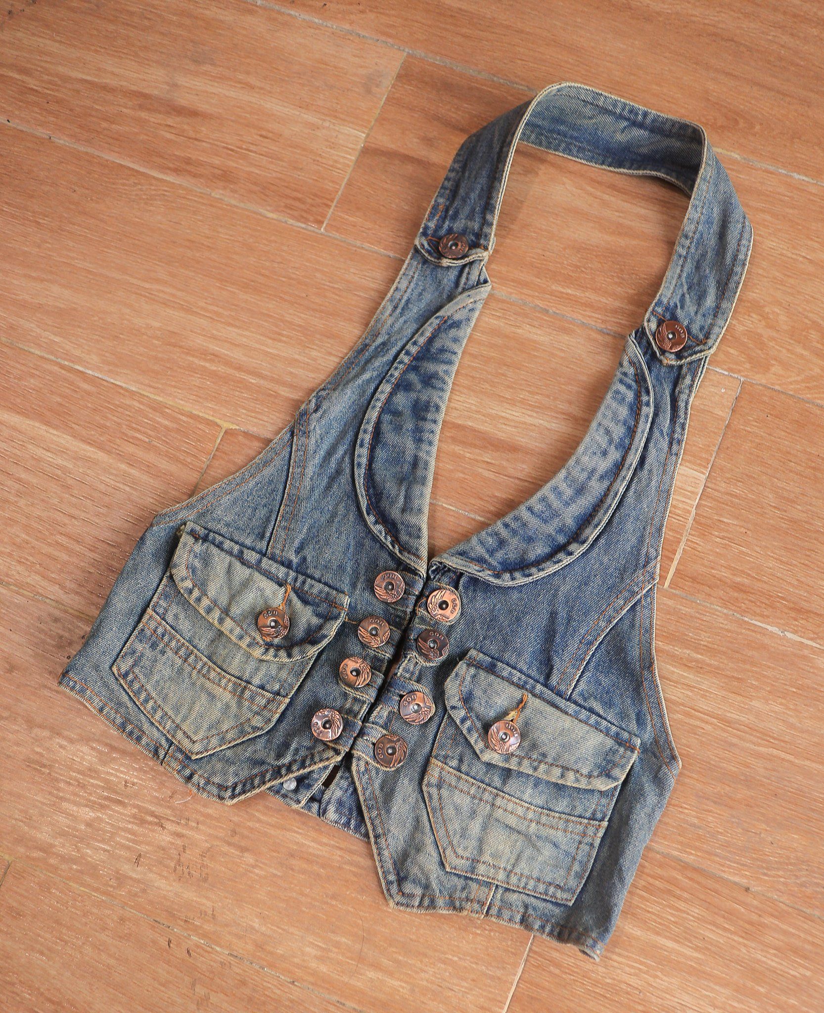 10.21.24 - VTG CROPPED DENIM WAISTCOAT JACKET - GOB
