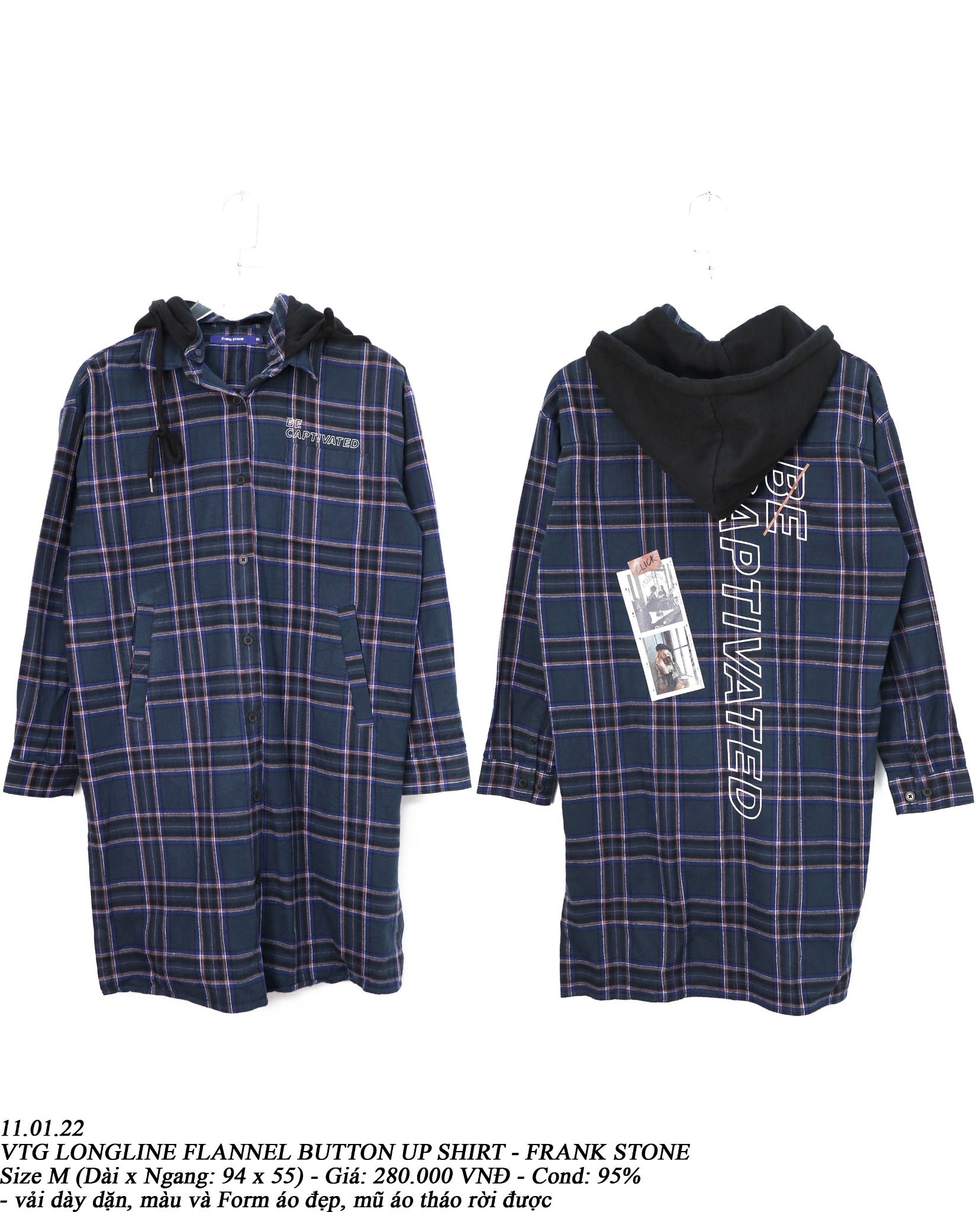 11.01.22 - VTG LONGLINE FLANNEL BUTTON UP SHIRT - FRANK STONE