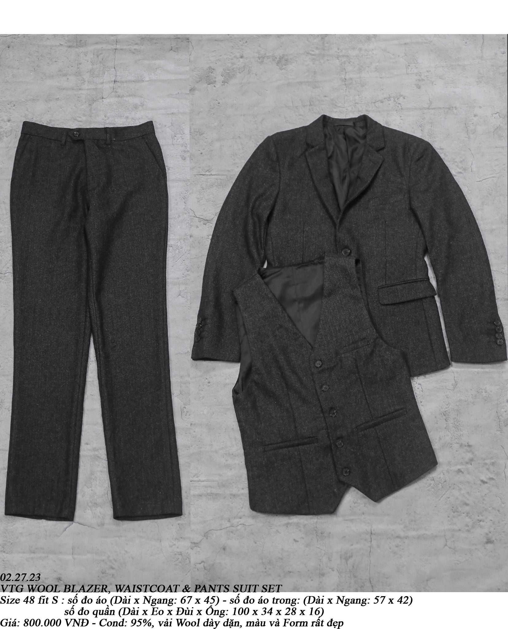 02.27.23 - VTG WOOL BLAZER, WAISTCOAT & PANTS SUIT SET