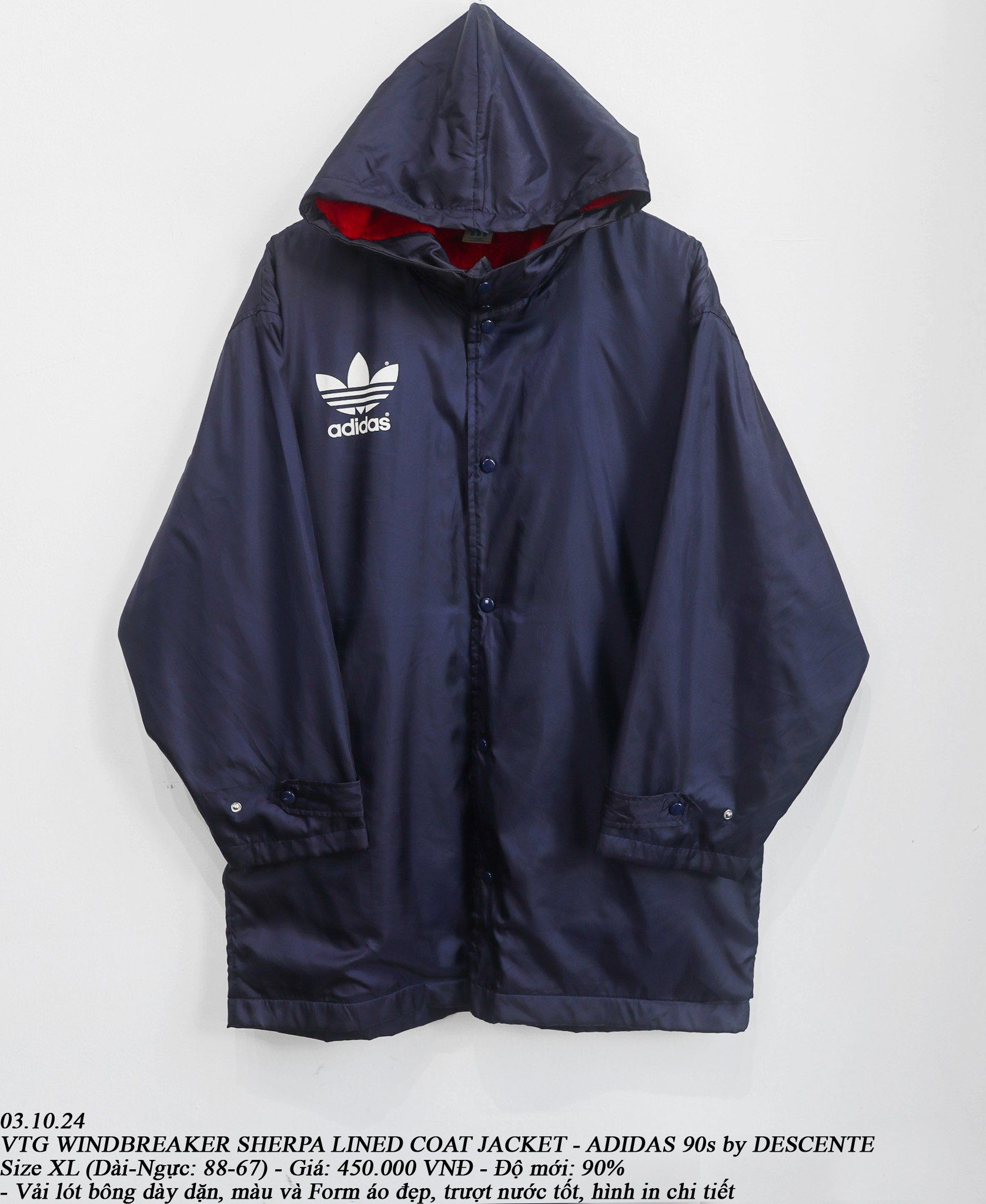 03.10.24 - VTG WINDBREAKER SHERPA LINED COAT JACKET - ADIDAS 90s by DESCENTE