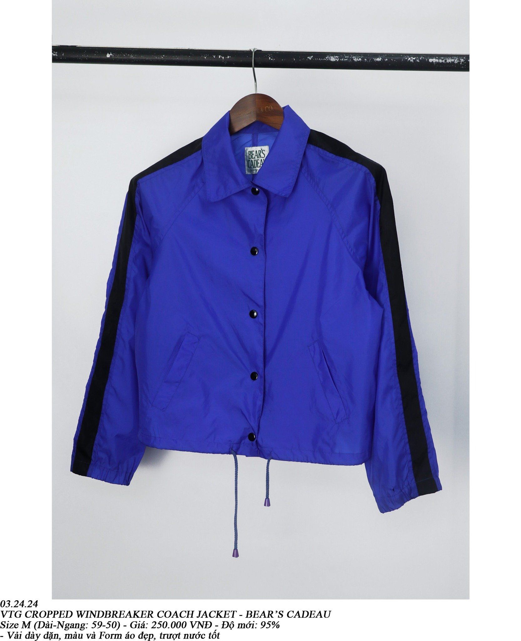 03.24.24 - VTG CROPPED WINDBREAKER COACH JACKET - BEAR'S CADEAU