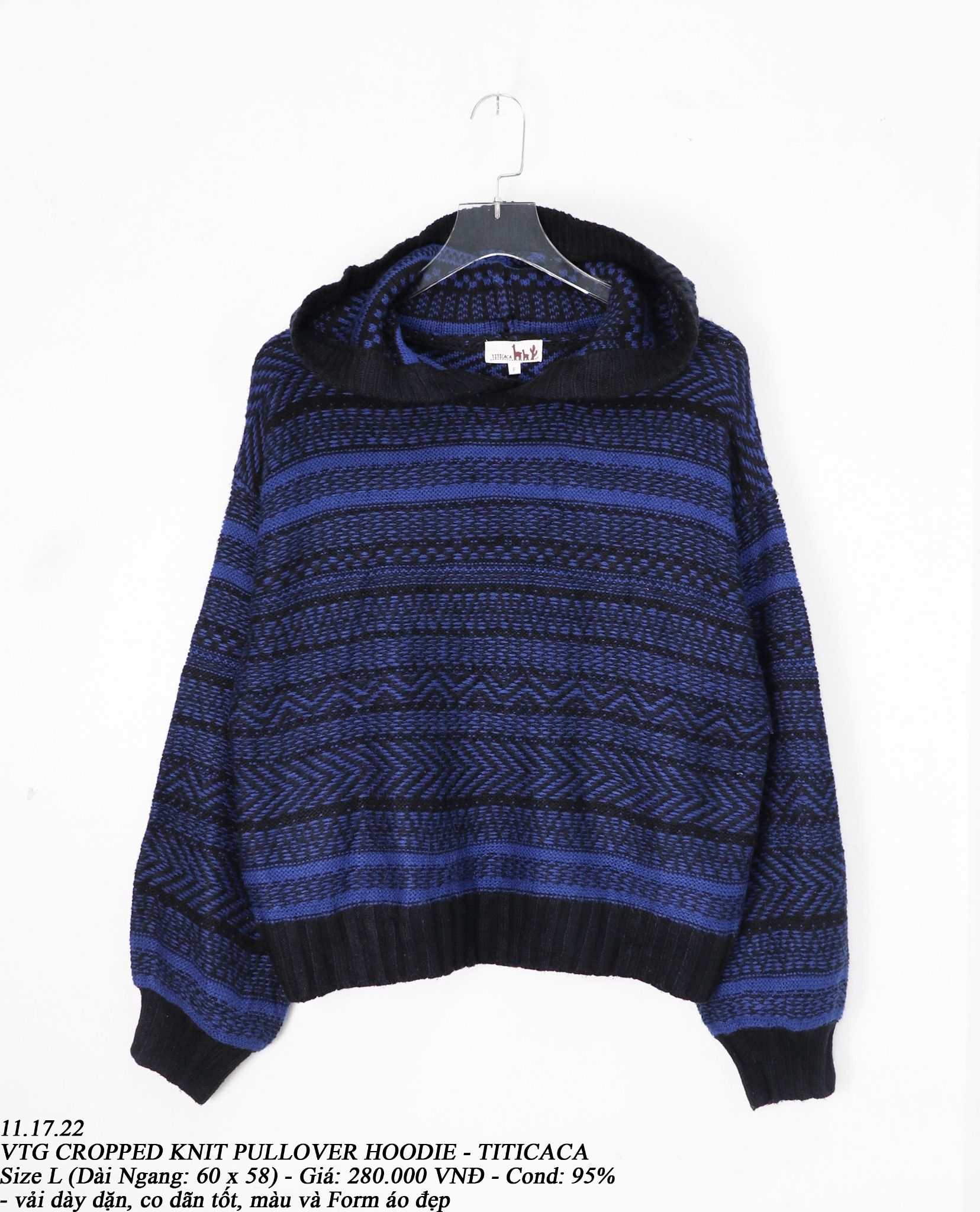 11.17.22 - VTG CROPPED KNIT PULLOVER HOODIE - TITICACA
