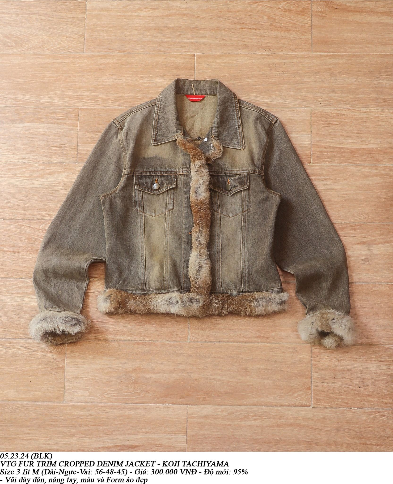 05.23.24 - VTG FUR TRIM CROPPED DENIM JACKET - KOJI TACHIYAMA
