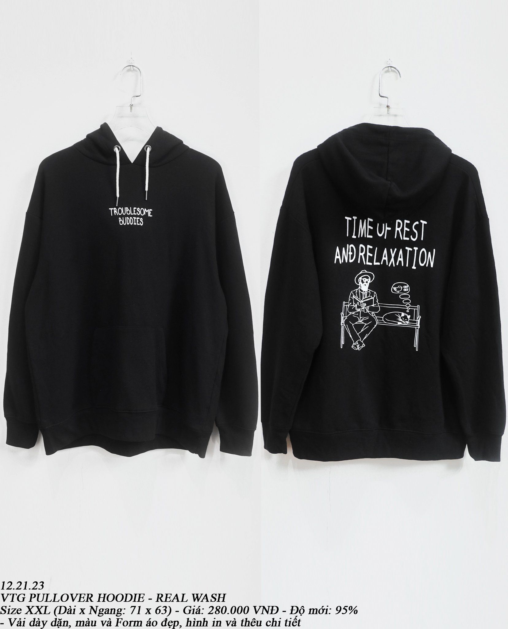 12.21.23 - VTG PULLOVER HOODIE - REAL WASH