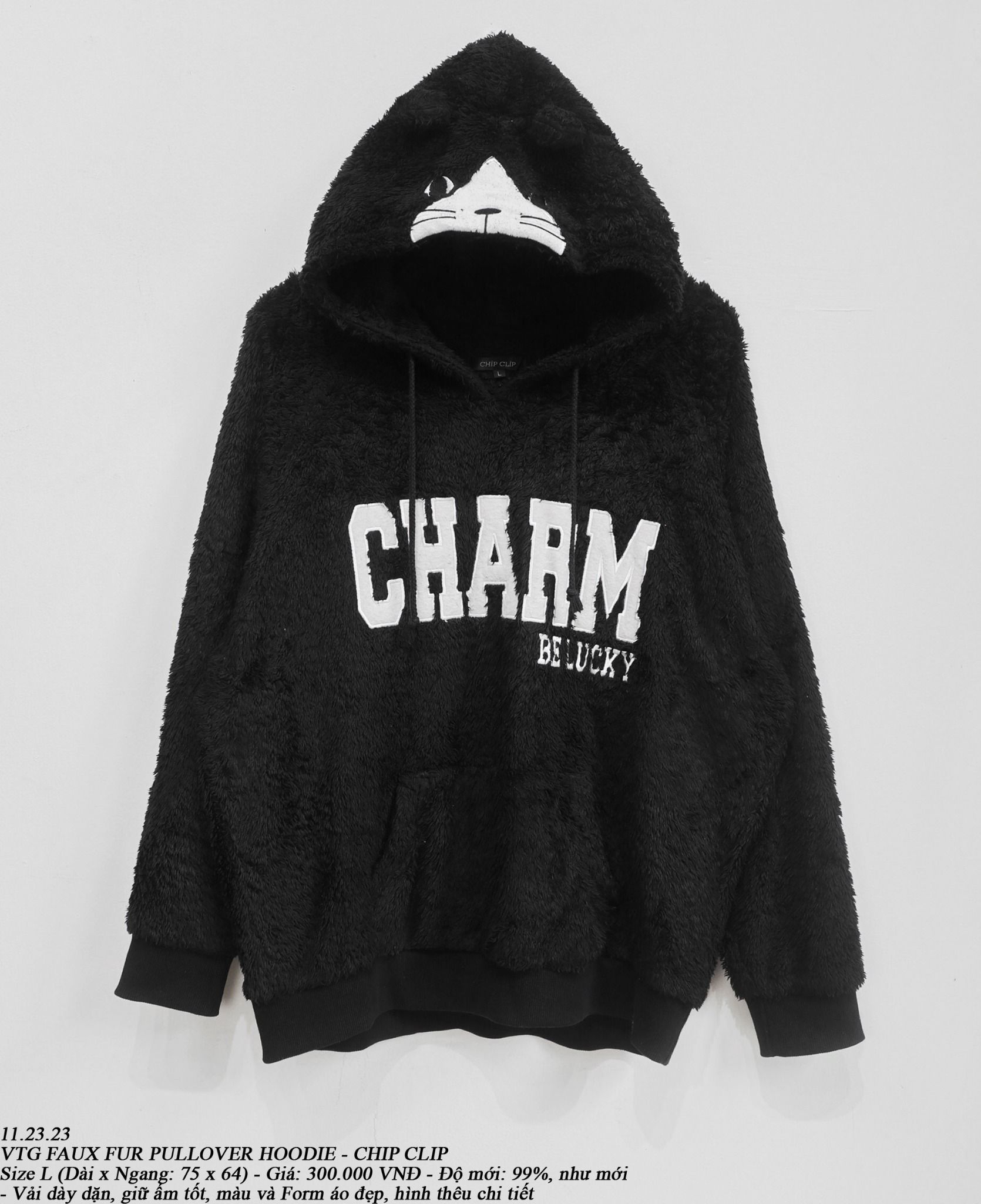 11.23.23 - VTG FAUX FUR PULLOVER HOODIE - CHIP CLIP