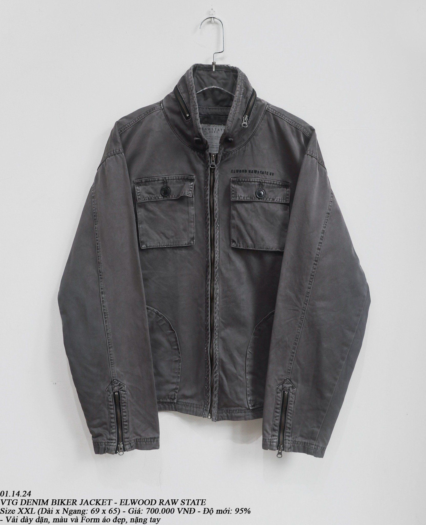 01.14.24 - VTG DENIM BIKER JACKET - ELWOOD RAW STATE
