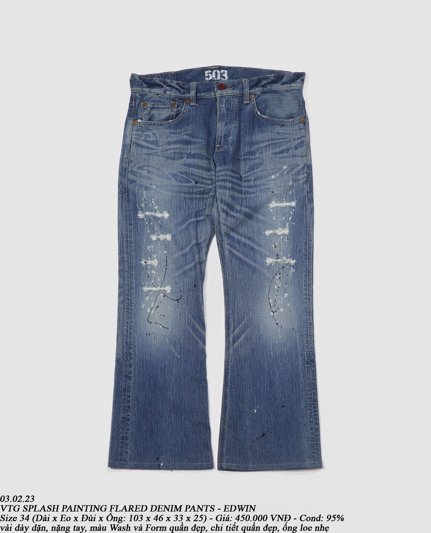 03.01.23 - VTG SPLASH PAINTING FLARED DENIM PANTS - EDWIN