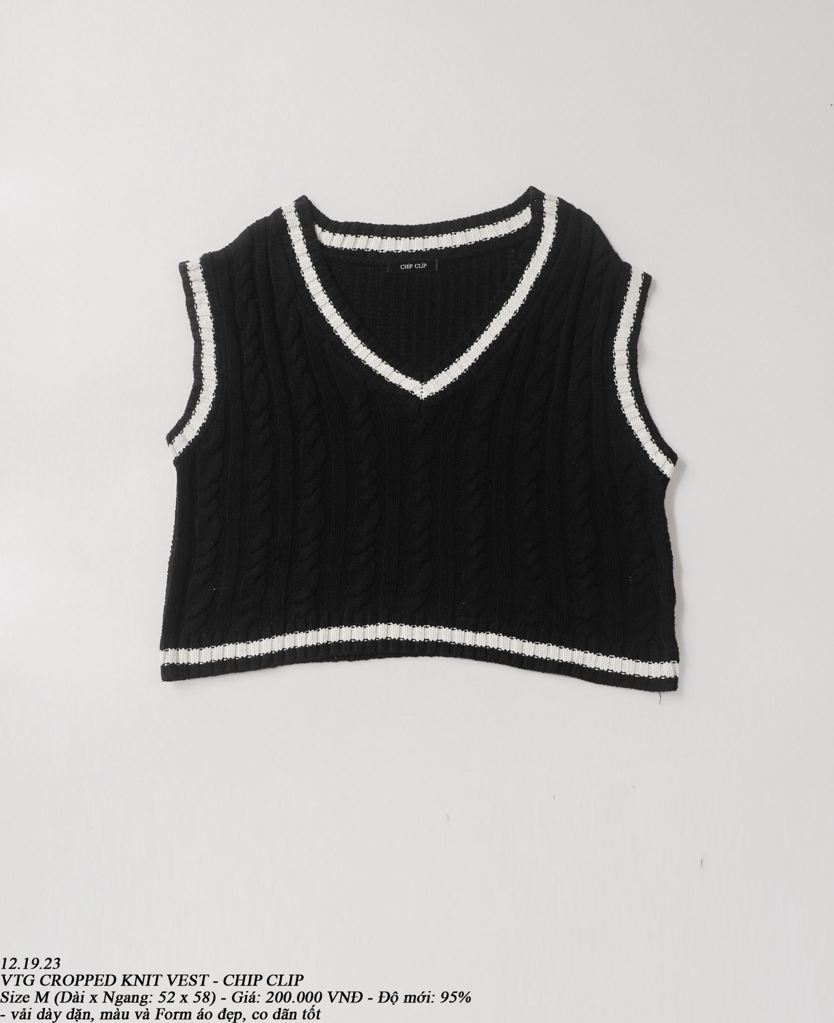 12.19.23 - VTG CROPPED KNIT VEST - CHIP CLIP