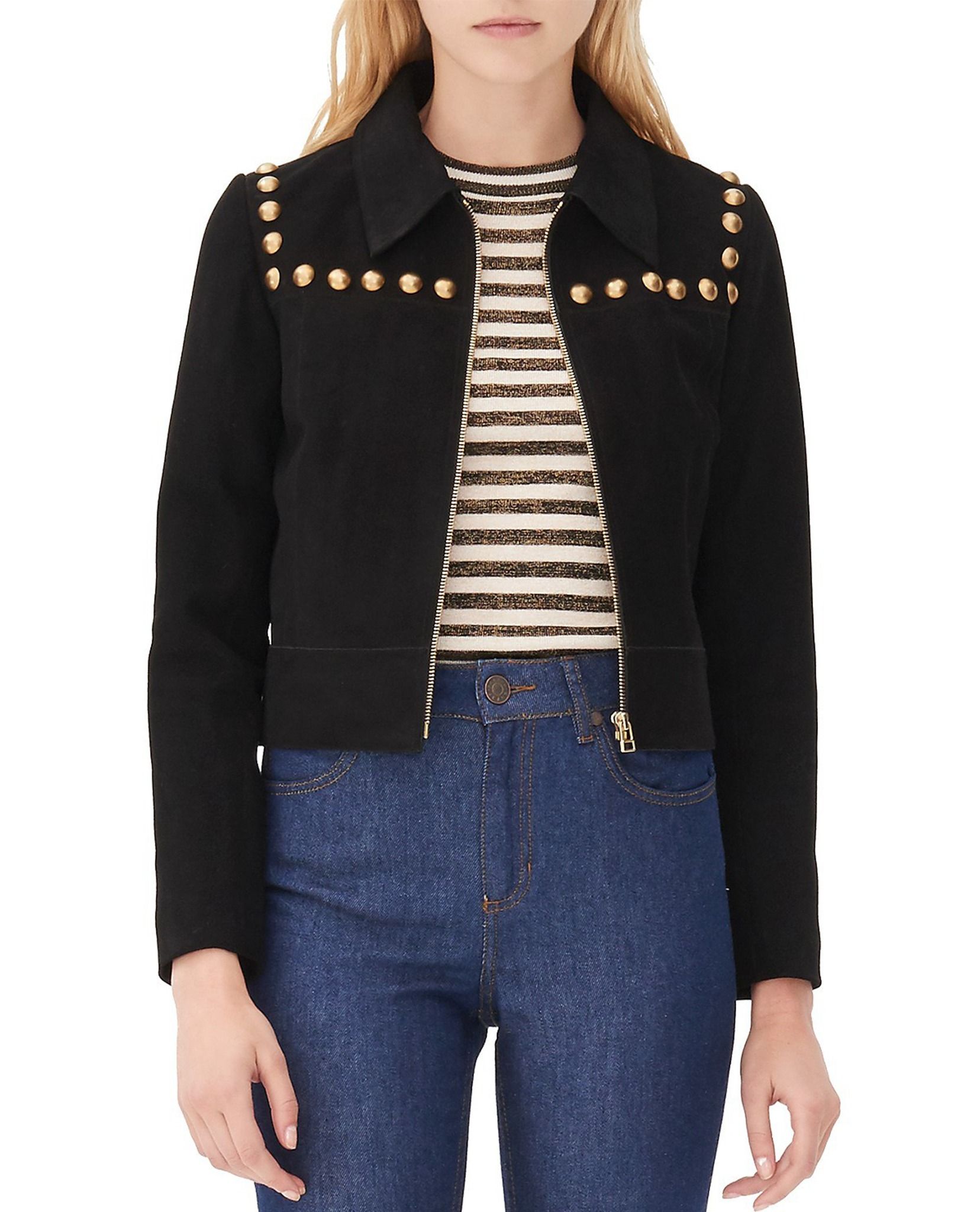 11.30.22 - VTG CROPPED VOLVER STUDDED SUEDE JACKET - SANDRO PARIS