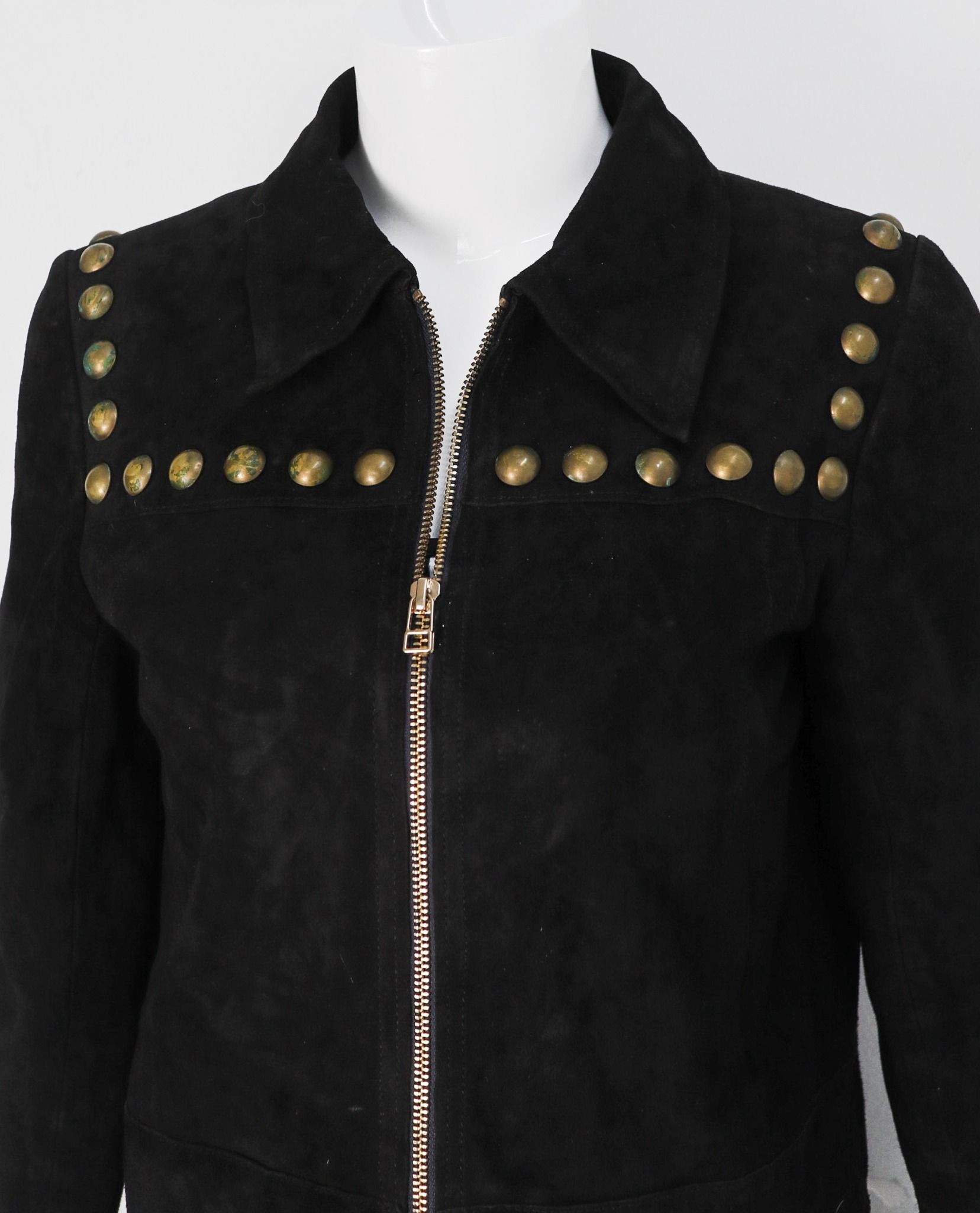 11.30.22 - VTG CROPPED VOLVER STUDDED SUEDE JACKET - SANDRO PARIS