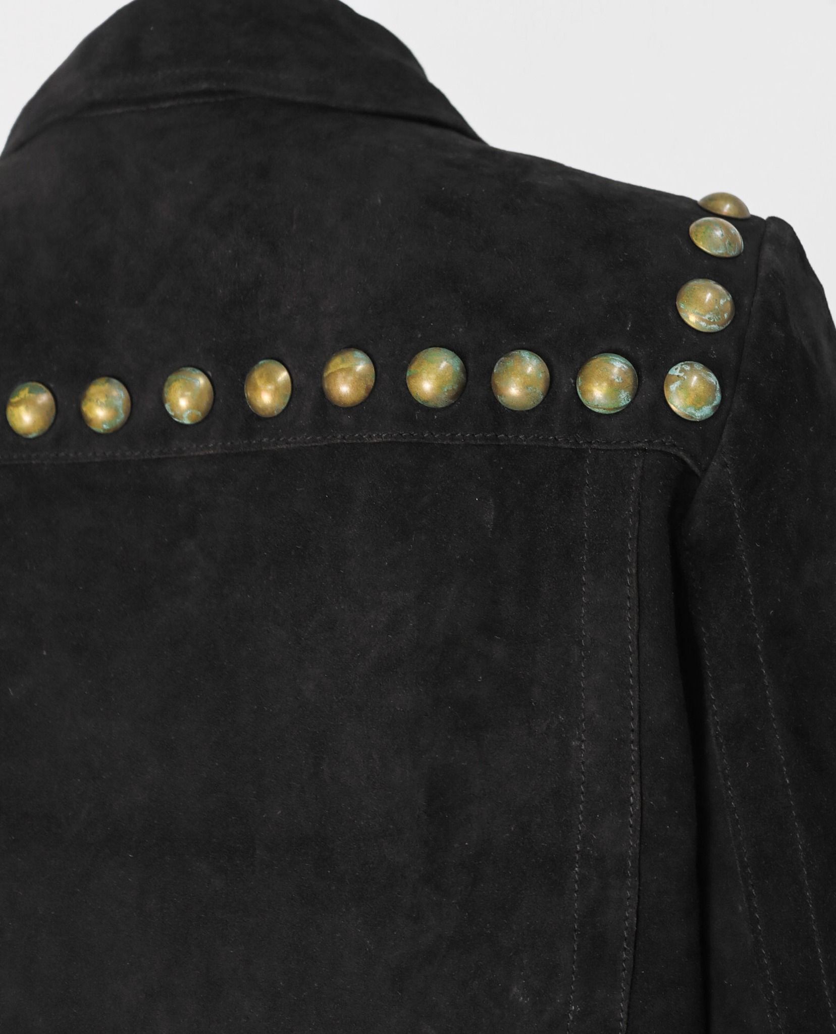 11.30.22 - VTG CROPPED VOLVER STUDDED SUEDE JACKET - SANDRO PARIS