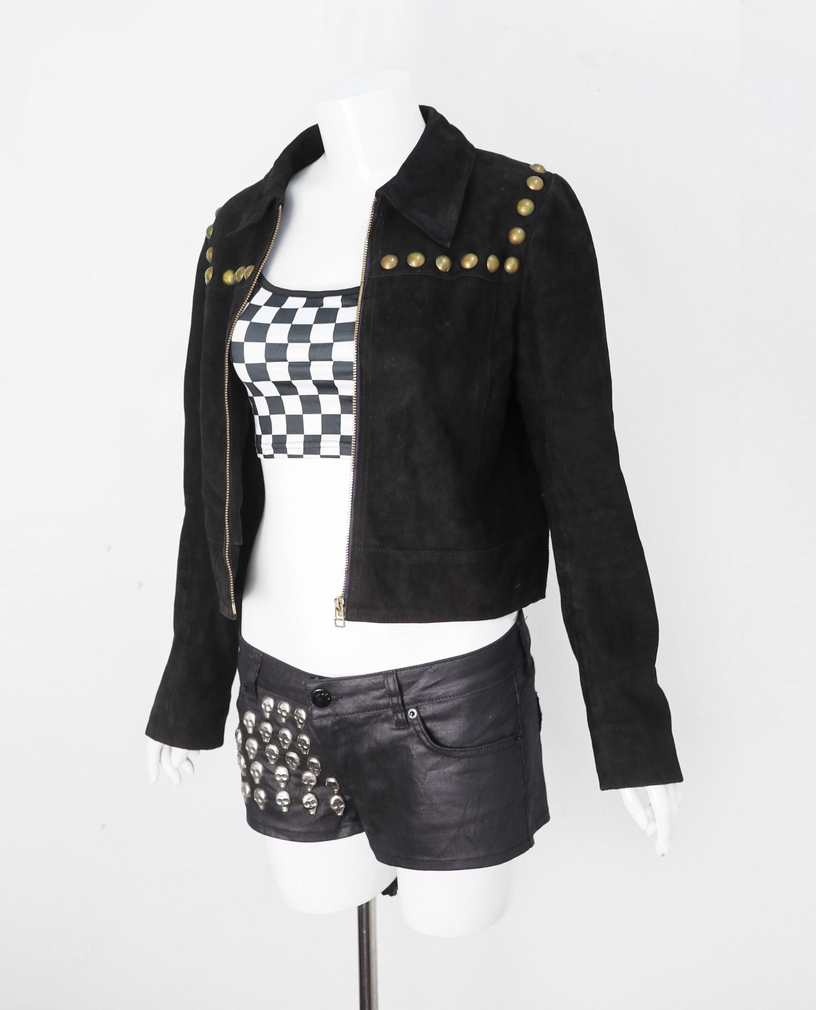 11.30.22 - VTG CROPPED VOLVER STUDDED SUEDE JACKET - SANDRO PARIS