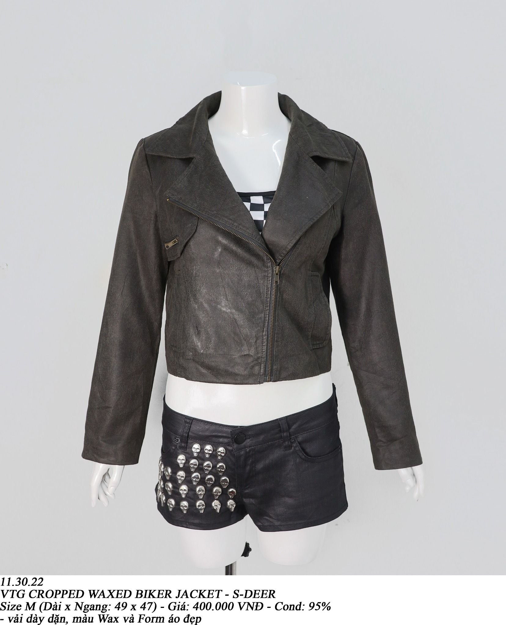 11.30.22 - VTG CROPPED WAXED BIKER JACKET - S-DEER