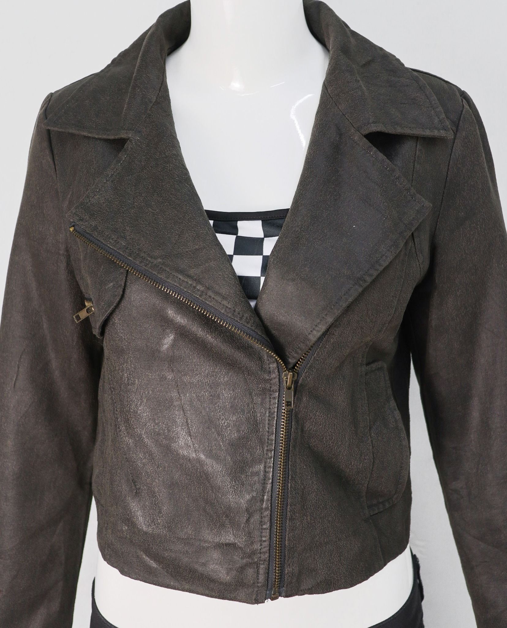 11.30.22 - VTG CROPPED WAXED BIKER JACKET - S-DEER