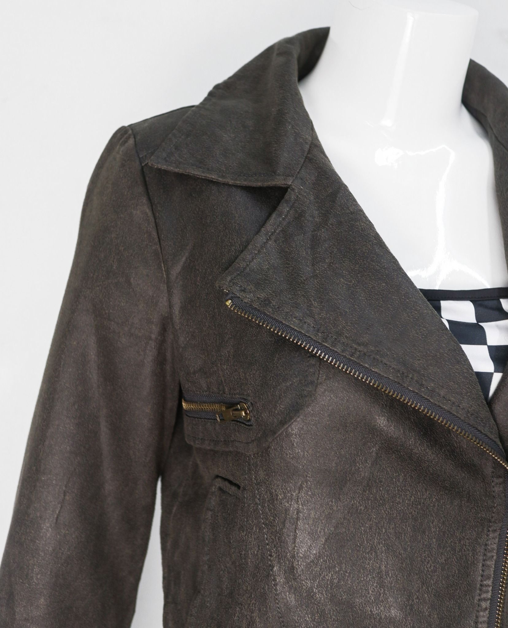 11.30.22 - VTG CROPPED WAXED BIKER JACKET - S-DEER