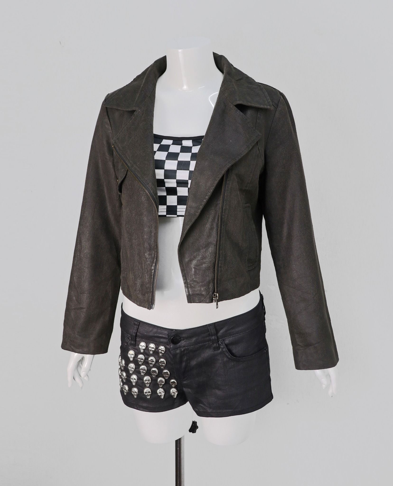 11.30.22 - VTG CROPPED WAXED BIKER JACKET - S-DEER
