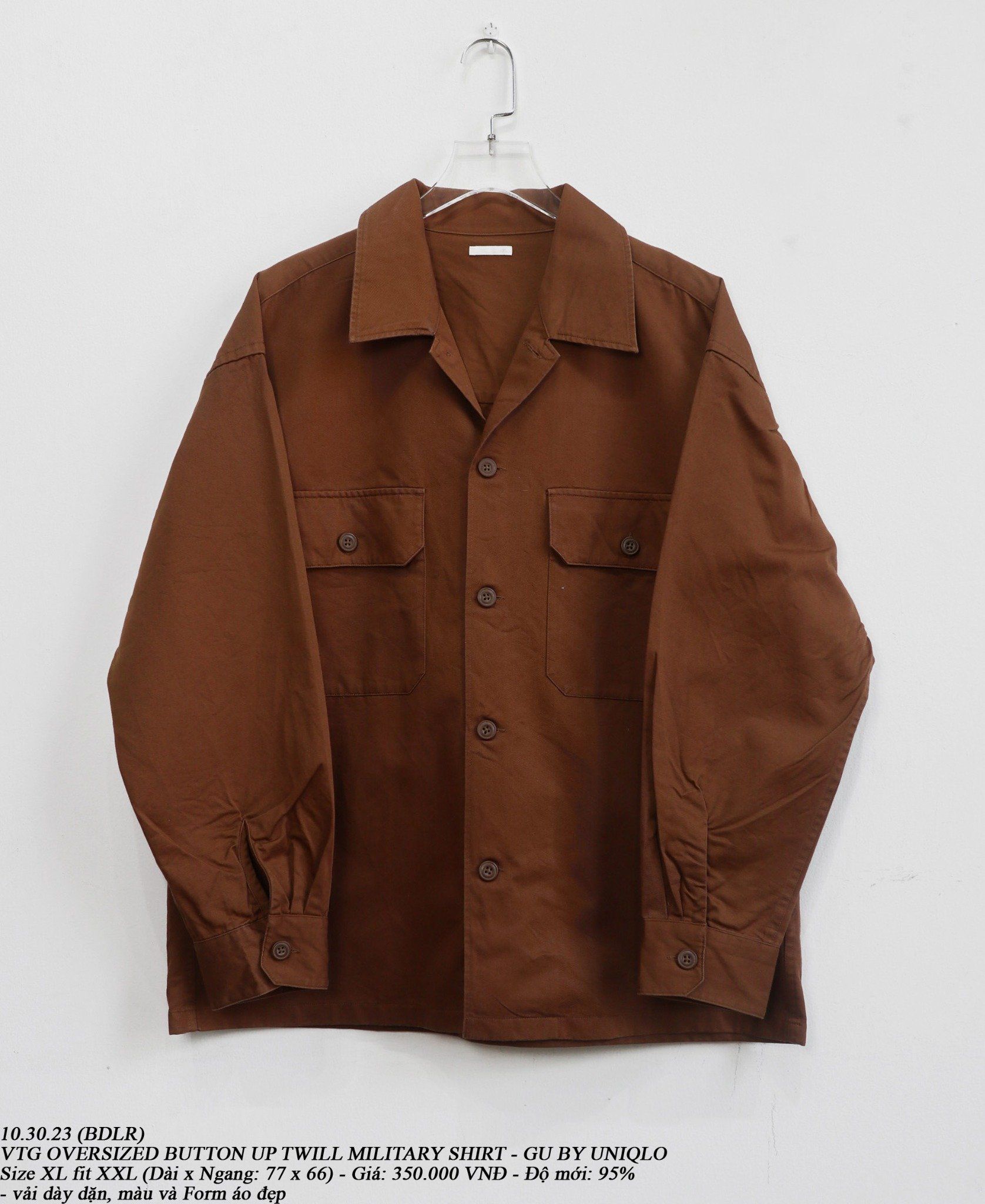 10.30.23 - VTG OVERSIZED BUTTON UP TWILL MILITARY SHIRT - GU by UNIQLO