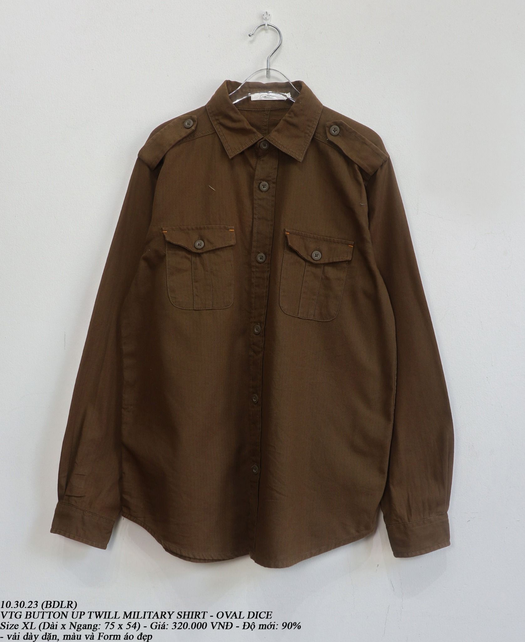 10.30.23 - VTG BUTTON UP TWILL MILITARY SHIRT - OVAL DICE