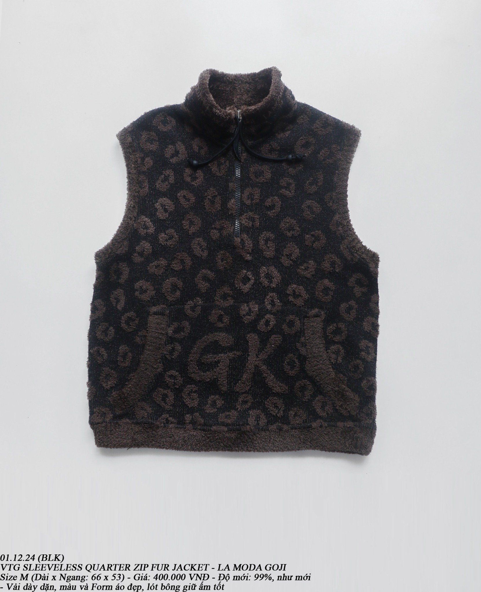 01.12.24 - VTG SLEEVELESS QUARTER ZIP FUR JACKET - LA MODA GOJI
