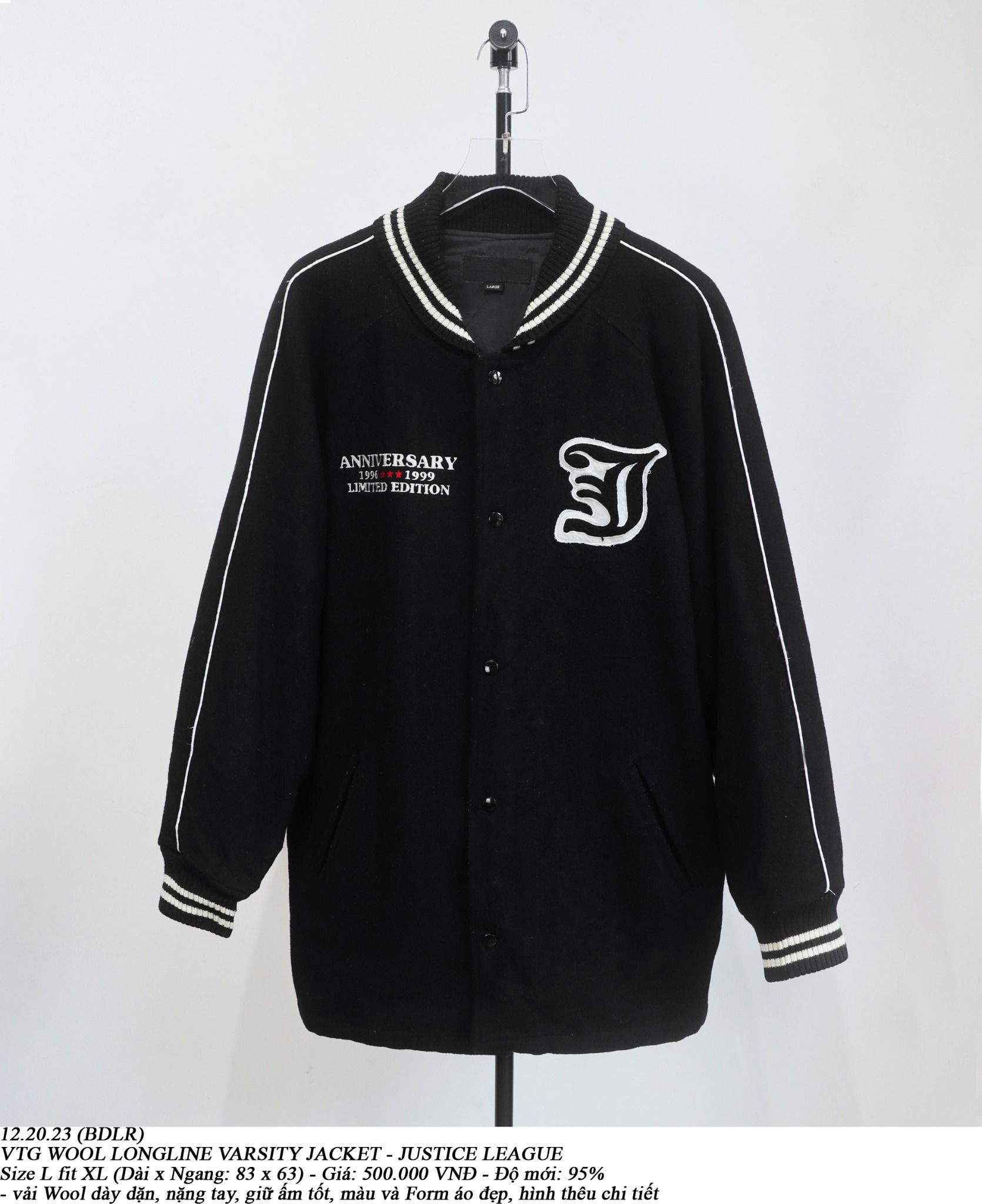 12.20.23 - VTG WOOL LONGLINE VARSITY JACKET - JUSTICE LEAGUE