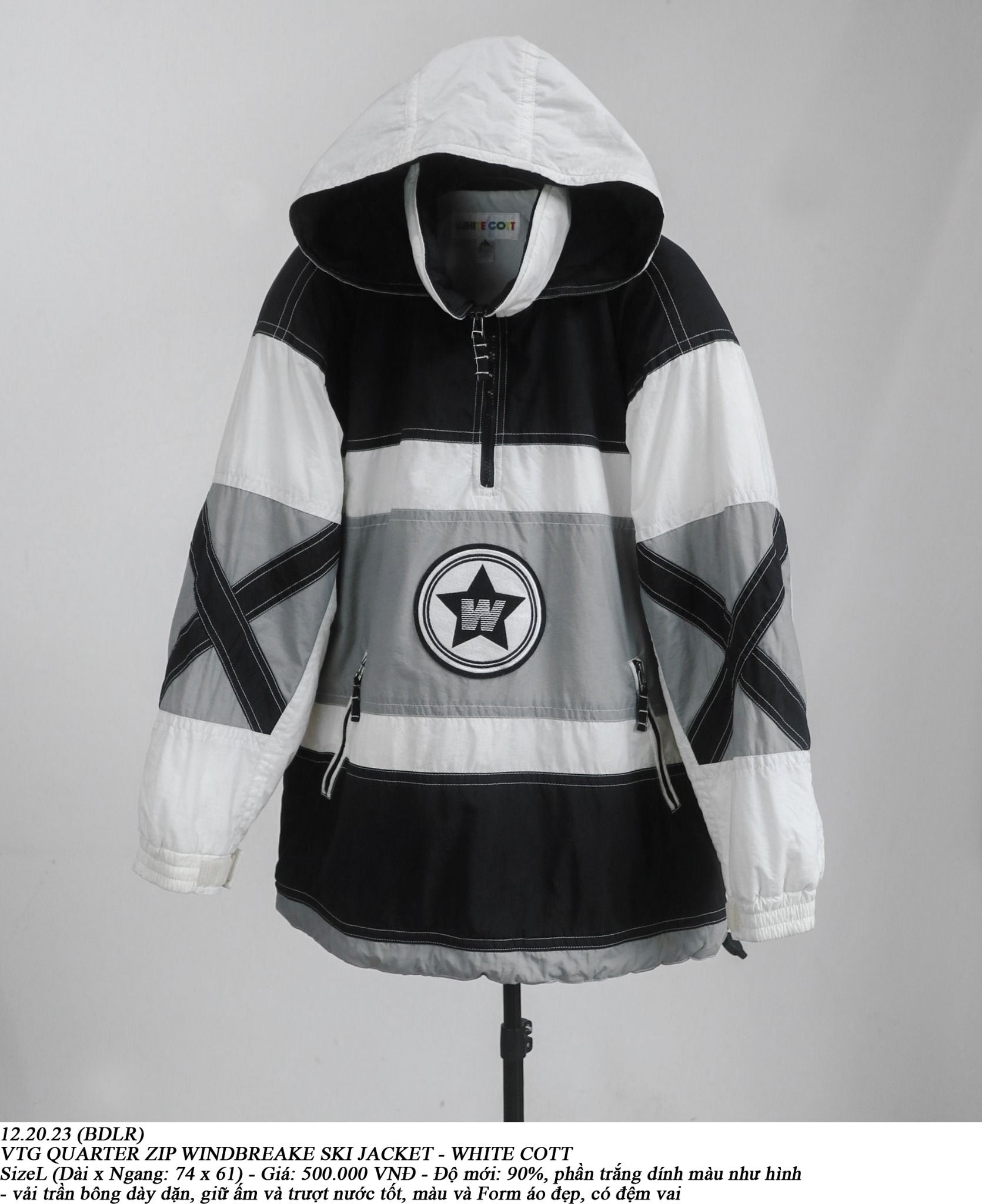 12.20.23 - VTG QUARTER ZIP WINDBREAKER SKI JACKET - WHITE COTT