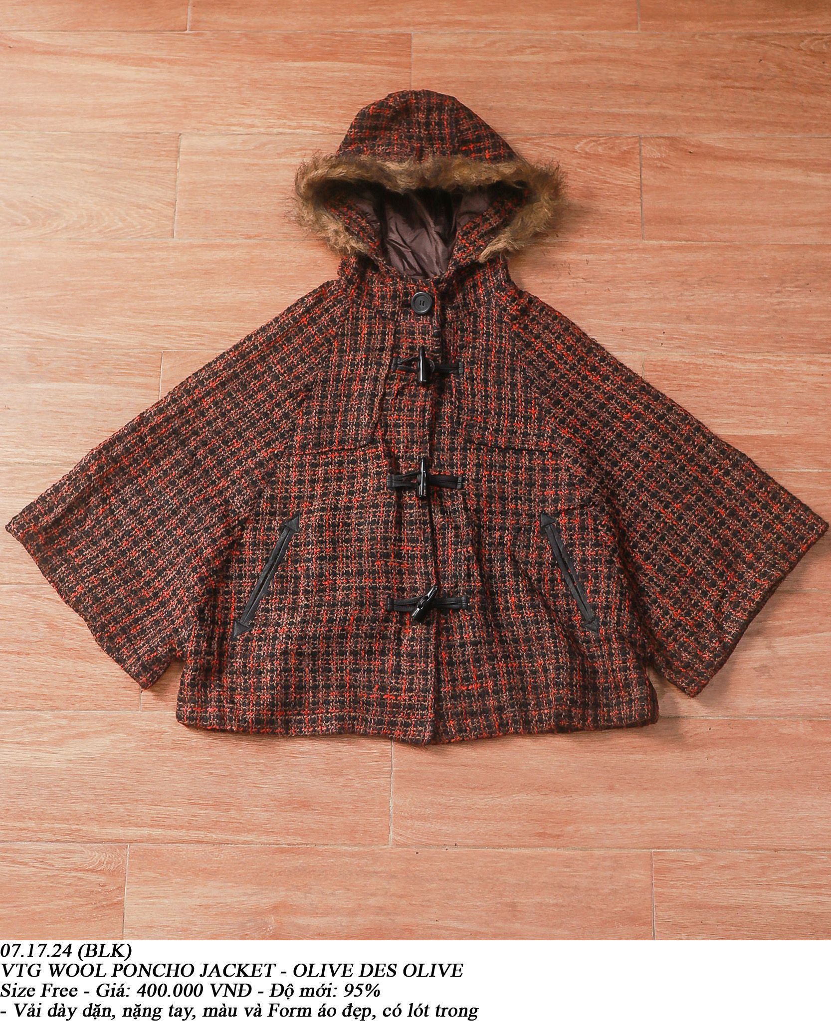 07.17.24 - VTG WOOL PONCHO JACKET - OLIVE DES OLIVE