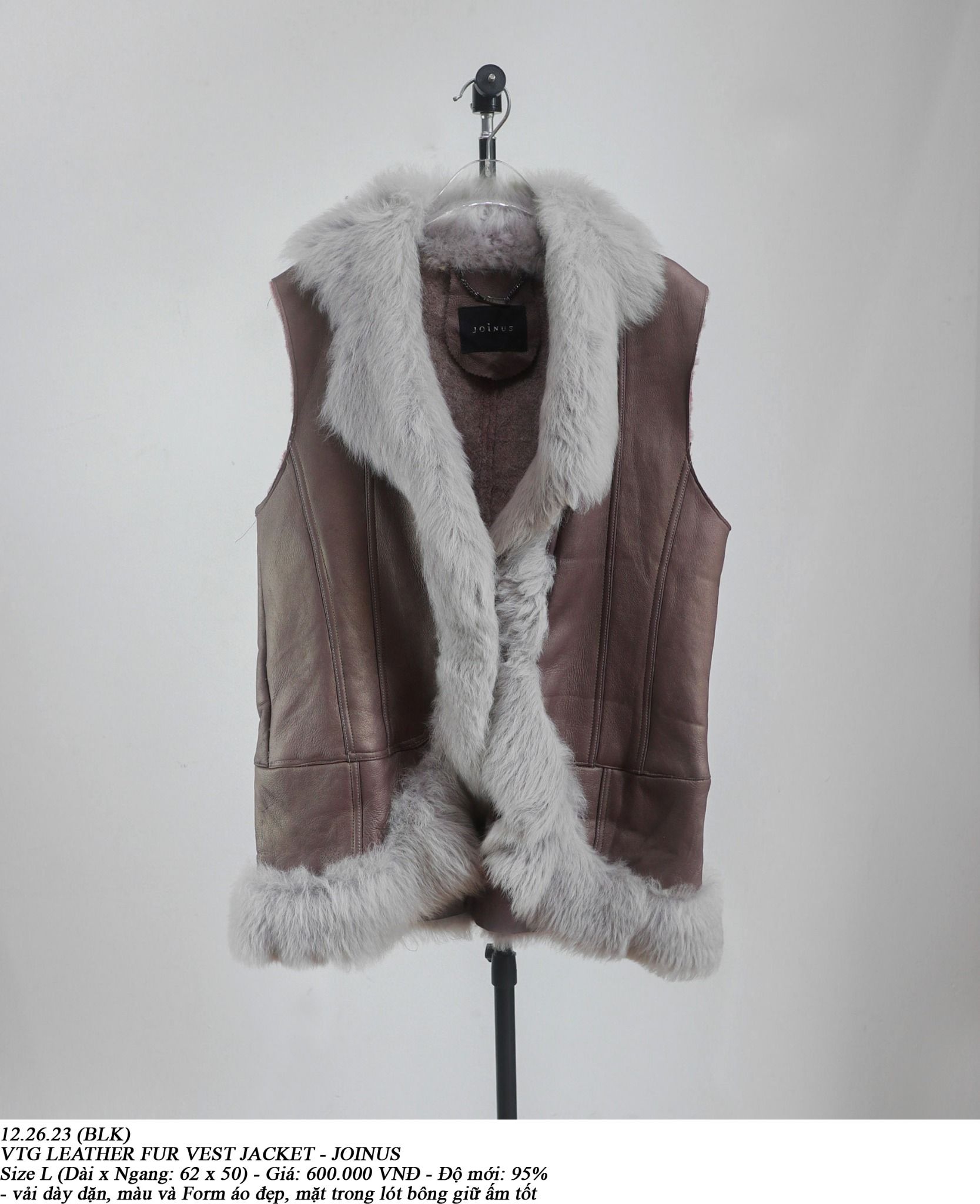 12.26.23 - VTG LEATHER FUR VEST JACKET - JOINUS