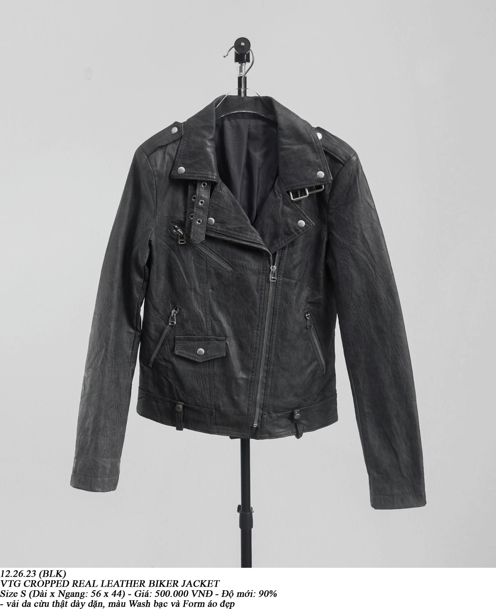 12.26.23 - VTG CROPPED REAL LEATHER BIKER JACKET