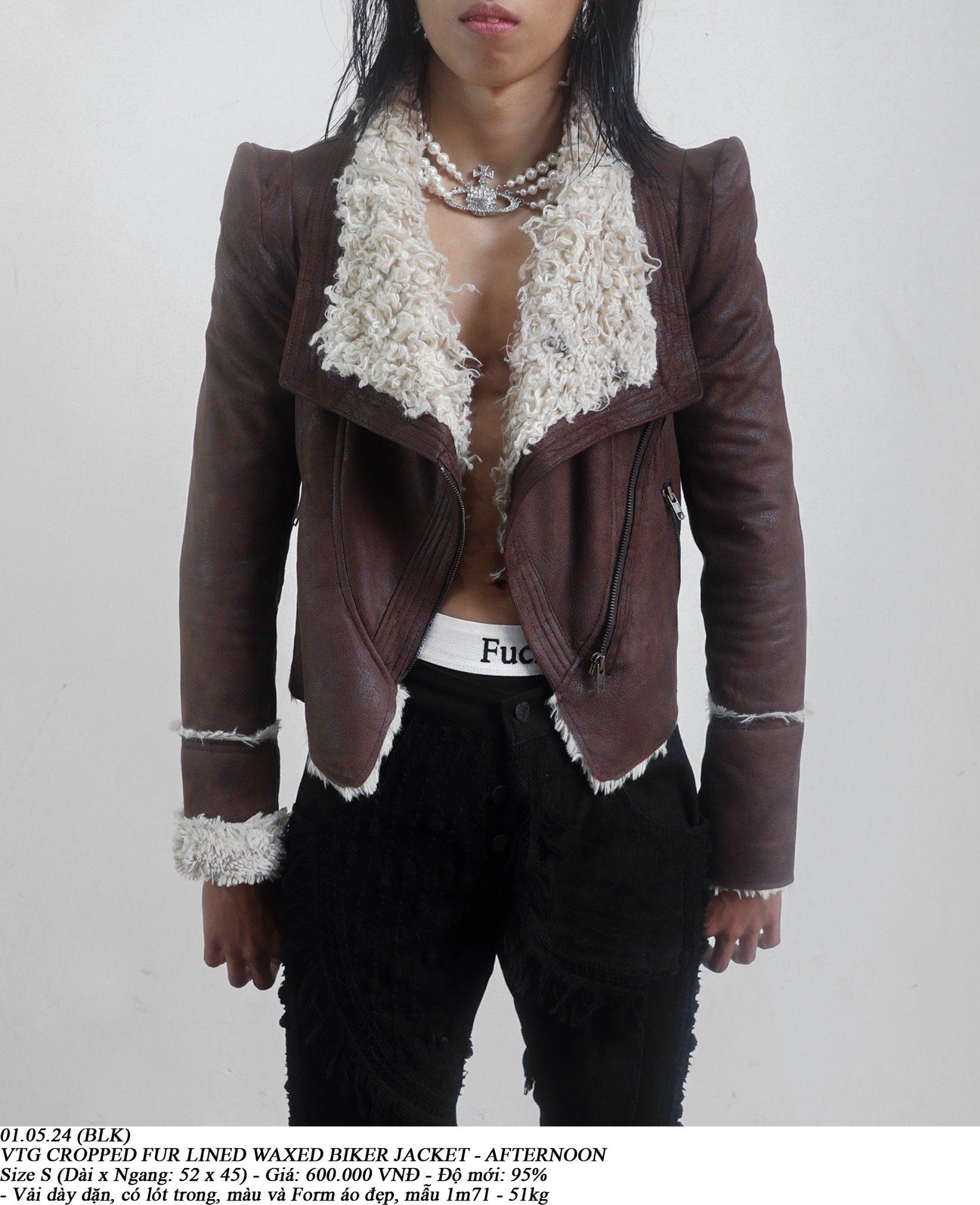 01.05.24 - VTG CROPPED FUR LINED WAXED BIKER JACKET - AFTERNOON