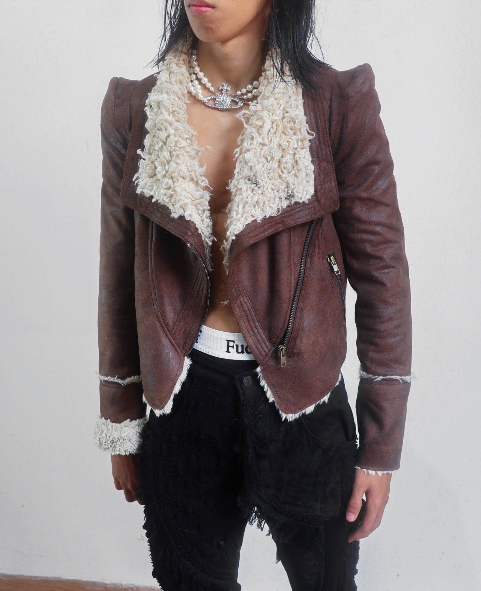 01.05.24 - VTG CROPPED FUR LINED WAXED BIKER JACKET - AFTERNOON