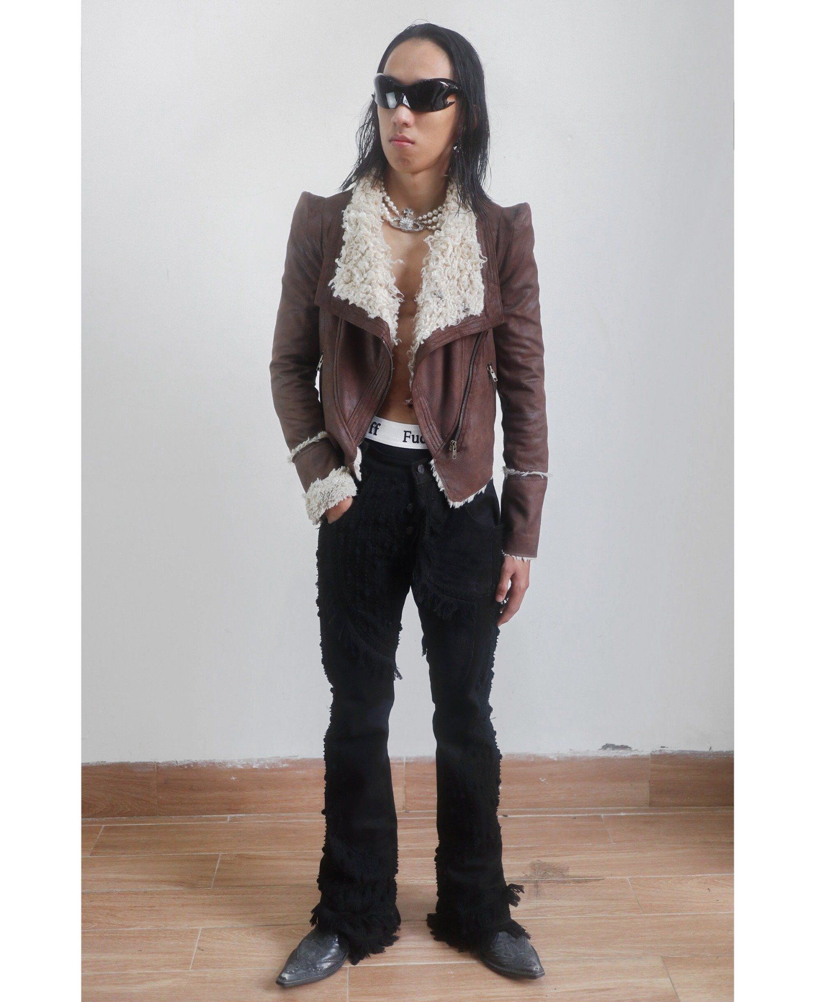 01.05.24 - VTG CROPPED FUR LINED WAXED BIKER JACKET - AFTERNOON