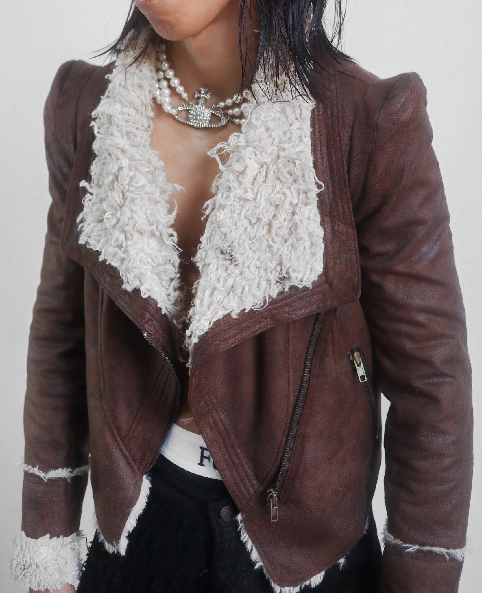 01.05.24 - VTG CROPPED FUR LINED WAXED BIKER JACKET - AFTERNOON