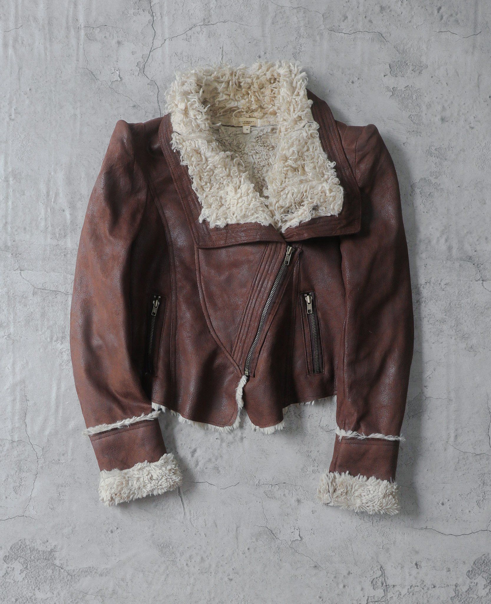 01.05.24 - VTG CROPPED FUR LINED WAXED BIKER JACKET - AFTERNOON