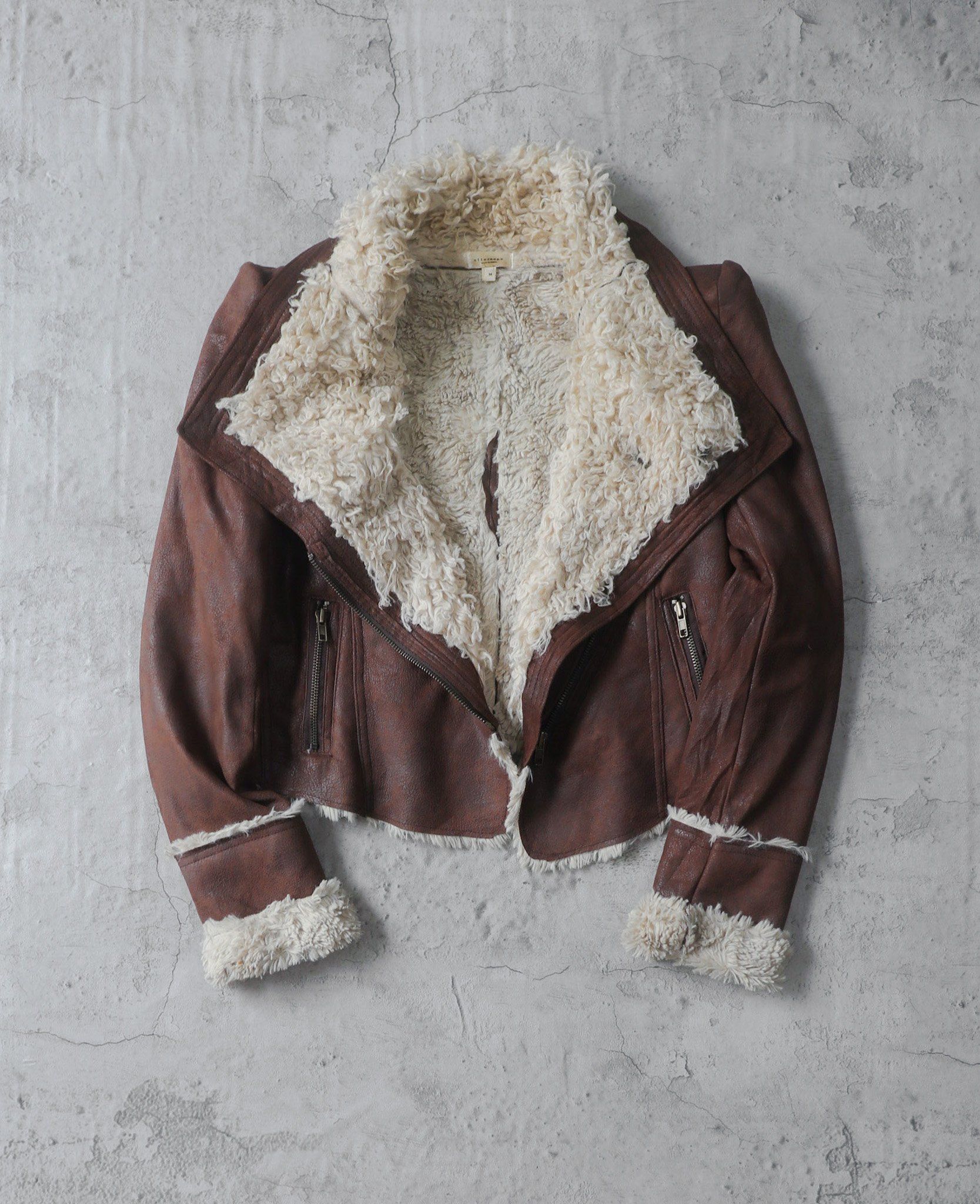 01.05.24 - VTG CROPPED FUR LINED WAXED BIKER JACKET - AFTERNOON