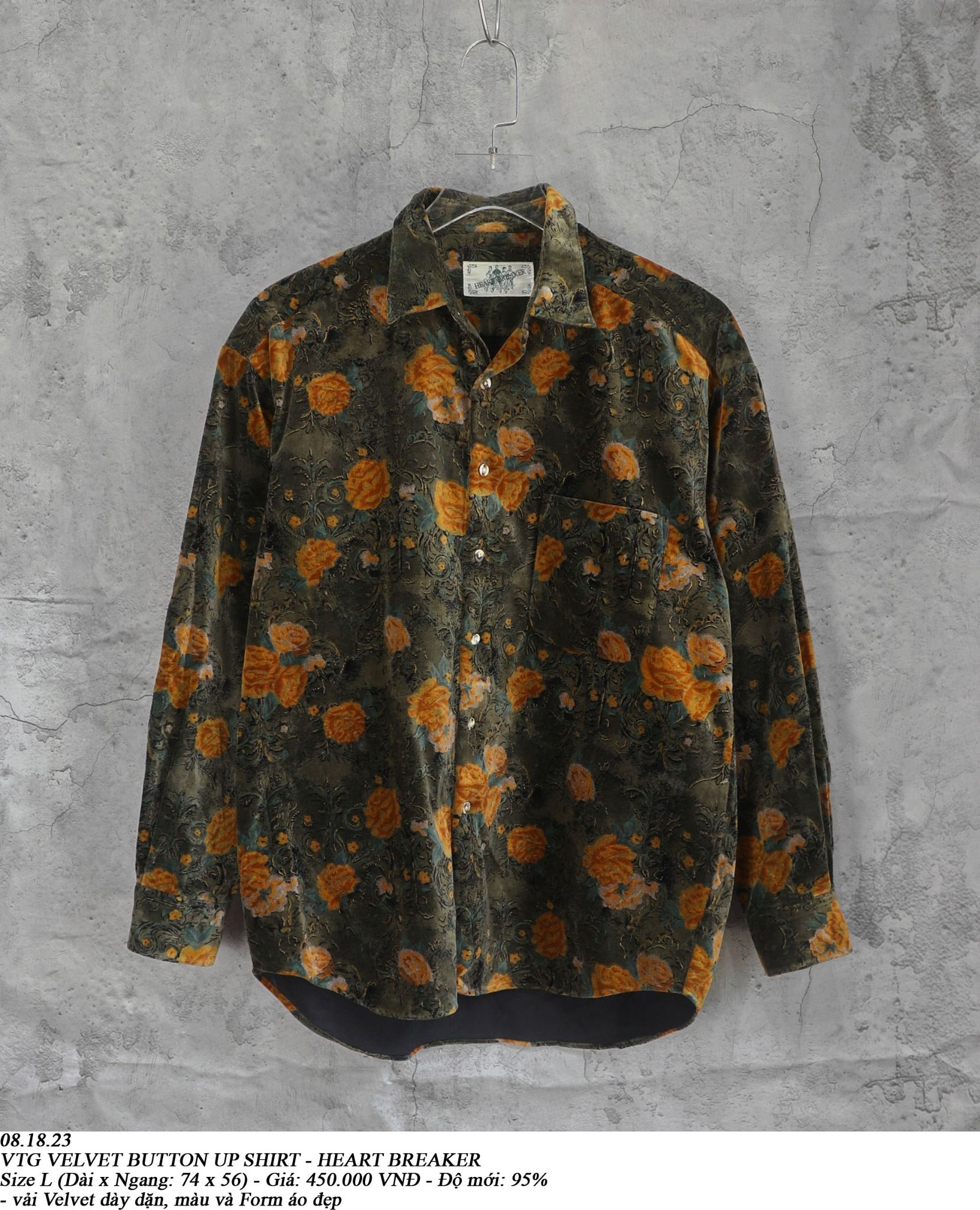 08.18.23 - VTG VELVET BUTTON UP SHIRT - HEART BREAKER