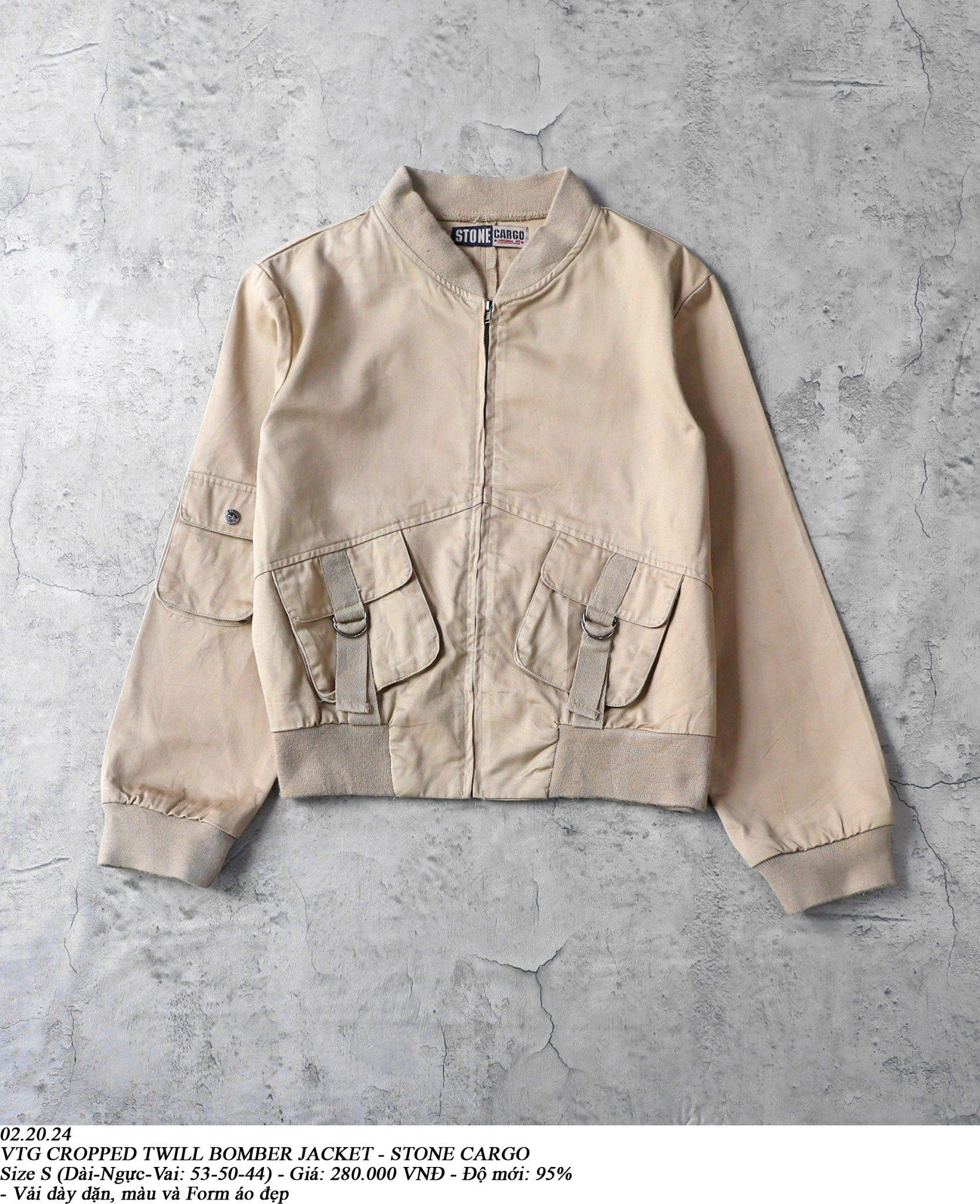 02.20.24 - VTG CROPPED TWILL BOMBER JACKET - STONE CARGO