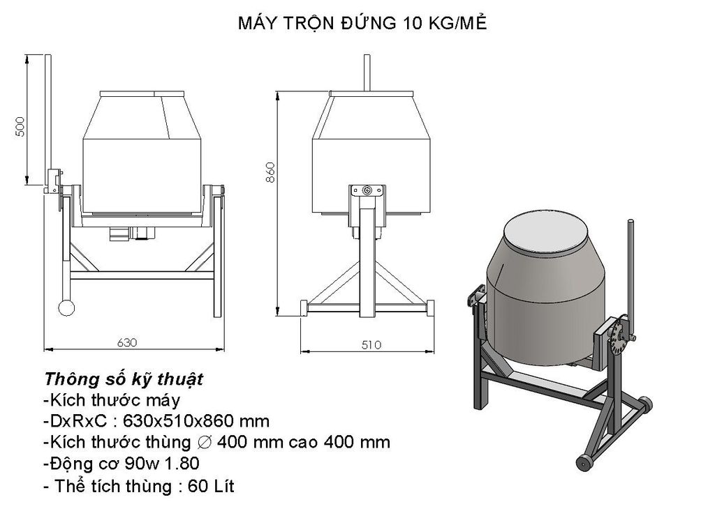 Máy trộn đứng 10kg