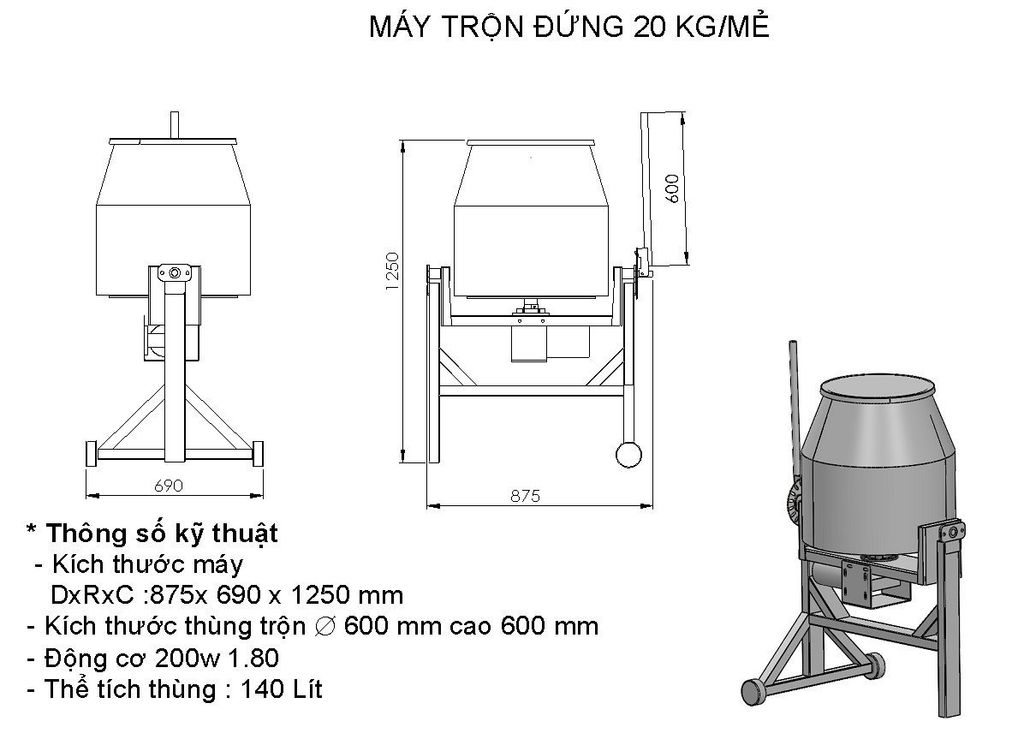 Máy trộn đứng 20kg